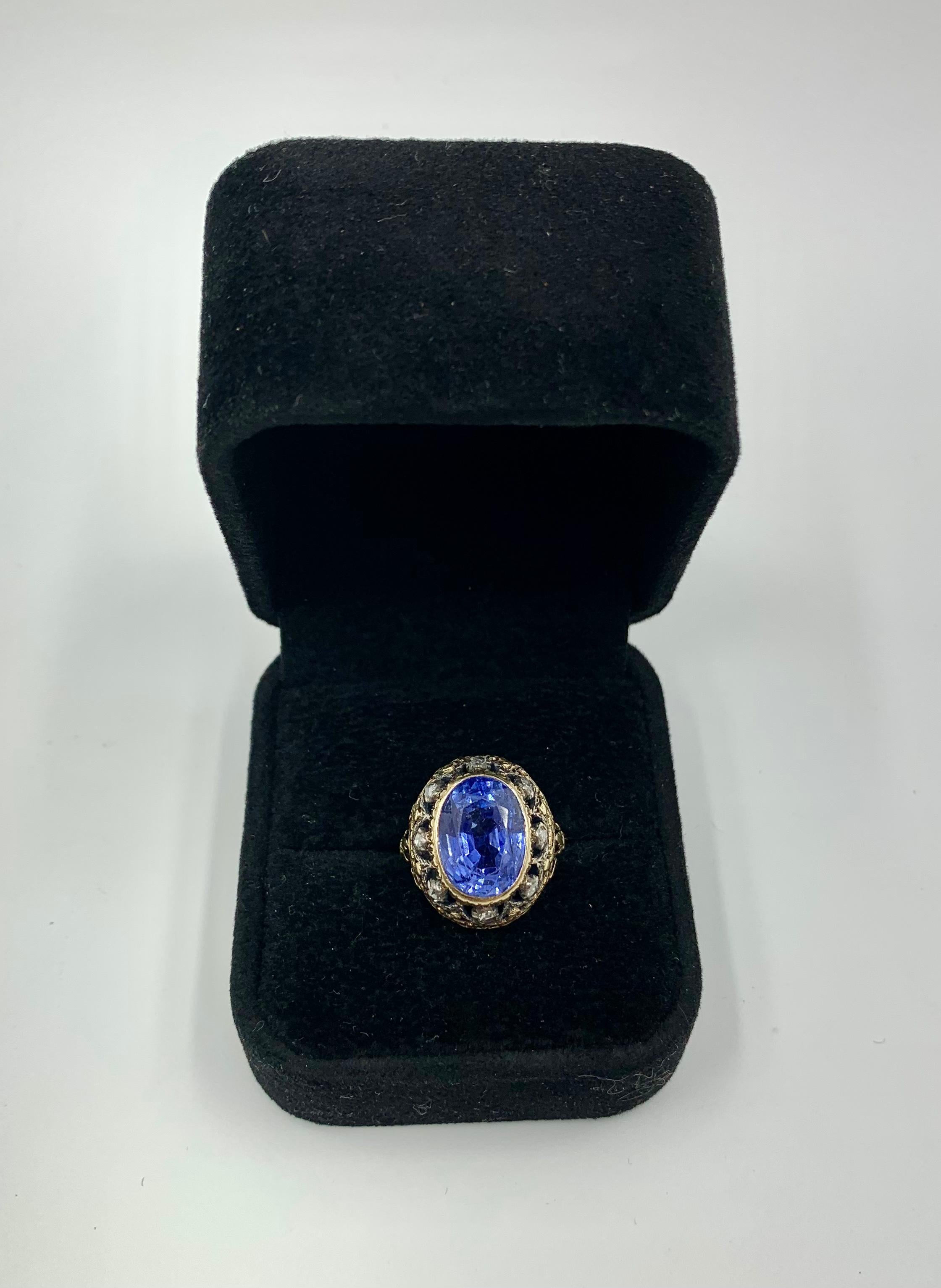Women's or Men's Antique Georgian Period Color Change Sapphire Diamond 18K Gold Ring, GIA Report For Sale