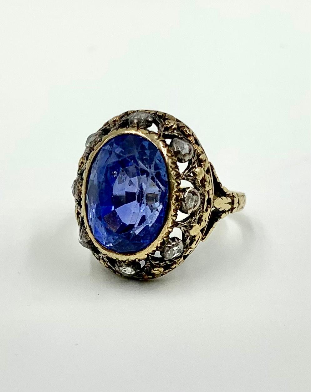 Brilliant Cut Antique Georgian Period Color Change Sapphire Diamond 18K Gold Ring, GIA Report For Sale