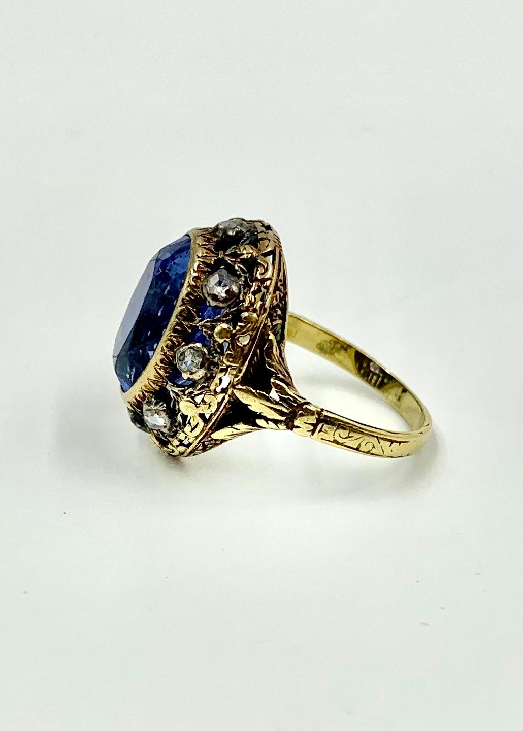 Antique Georgian Period Color Change Sapphire Diamond 18K Gold Ring, GIA Report In Good Condition For Sale In New York, NY