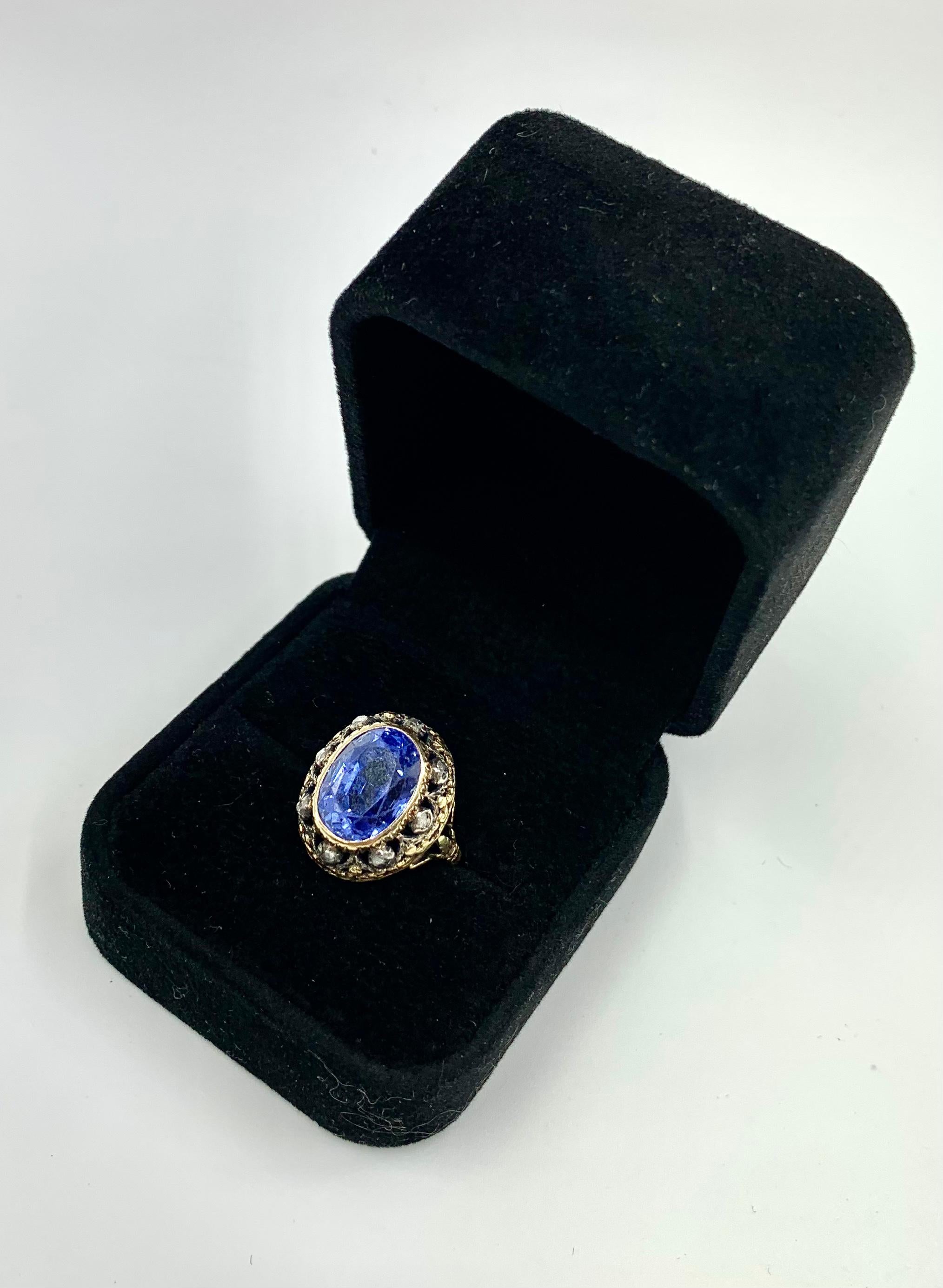 Antique Georgian Period Color Change Sapphire Diamond 18K Gold Ring, GIA Report For Sale 8