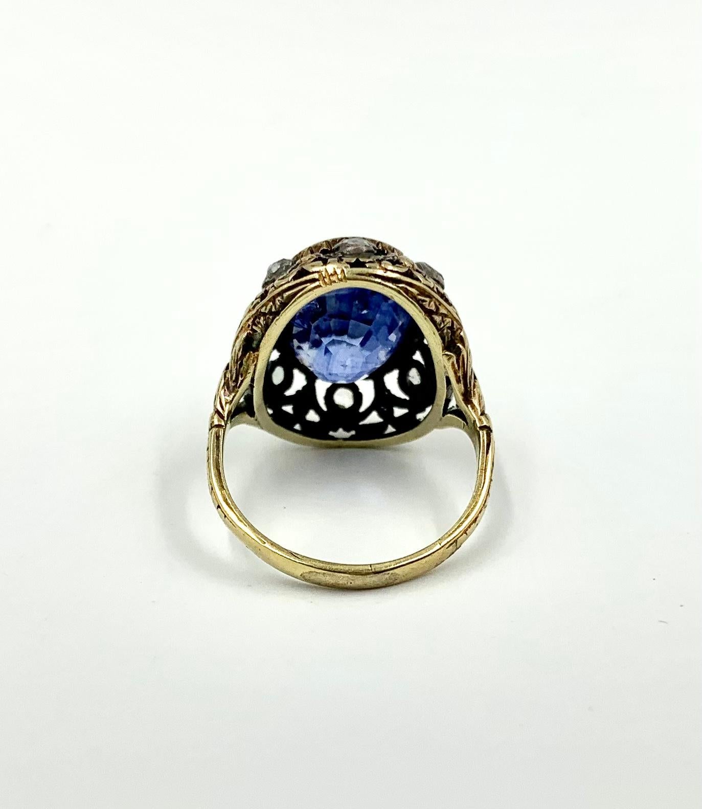 Antique Georgian Period Color Change Sapphire Diamond 18K Gold Ring, GIA Report For Sale 1
