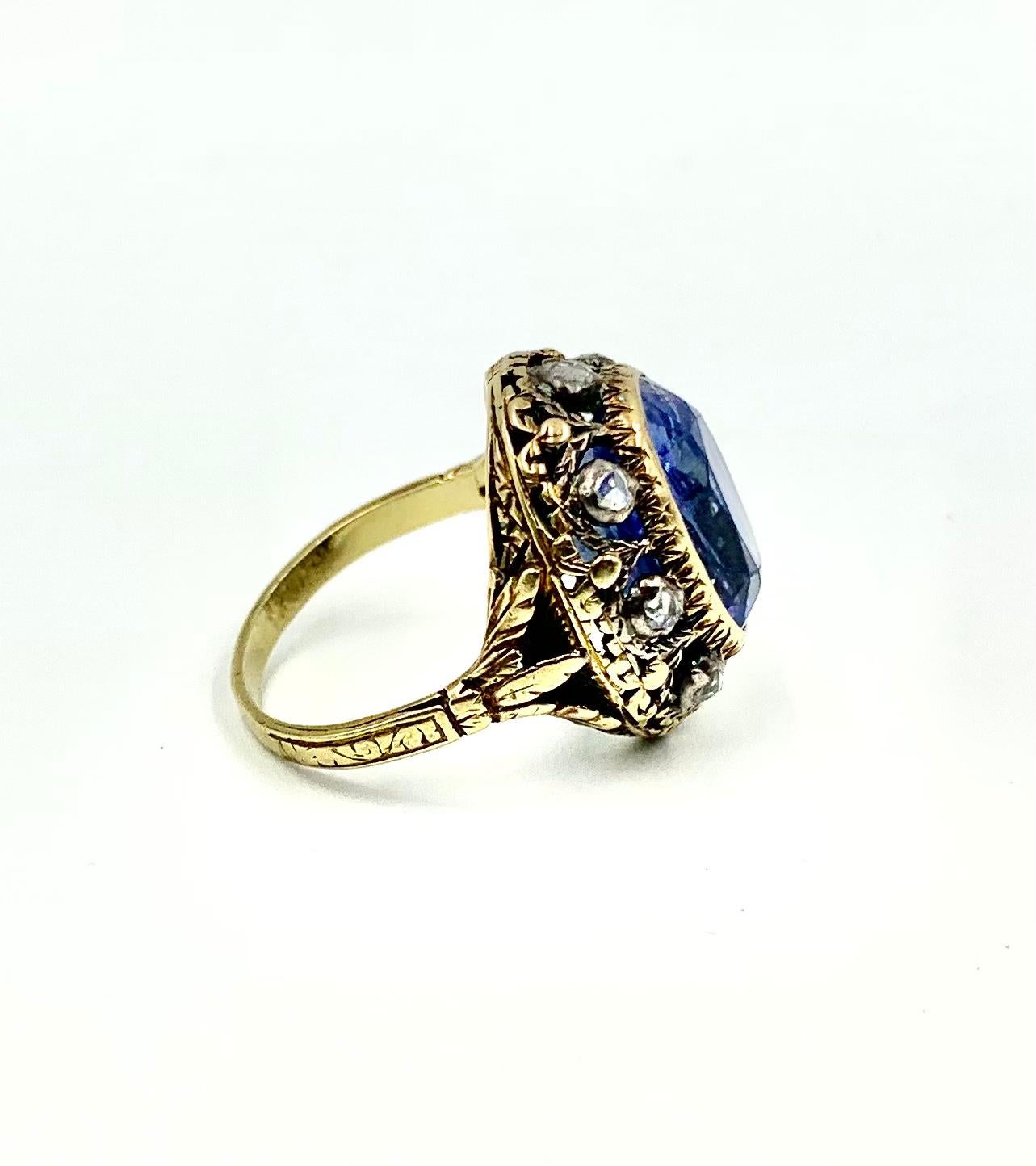 Antique Georgian Period Color Change Sapphire Diamond 18K Gold Ring, GIA Report For Sale 2