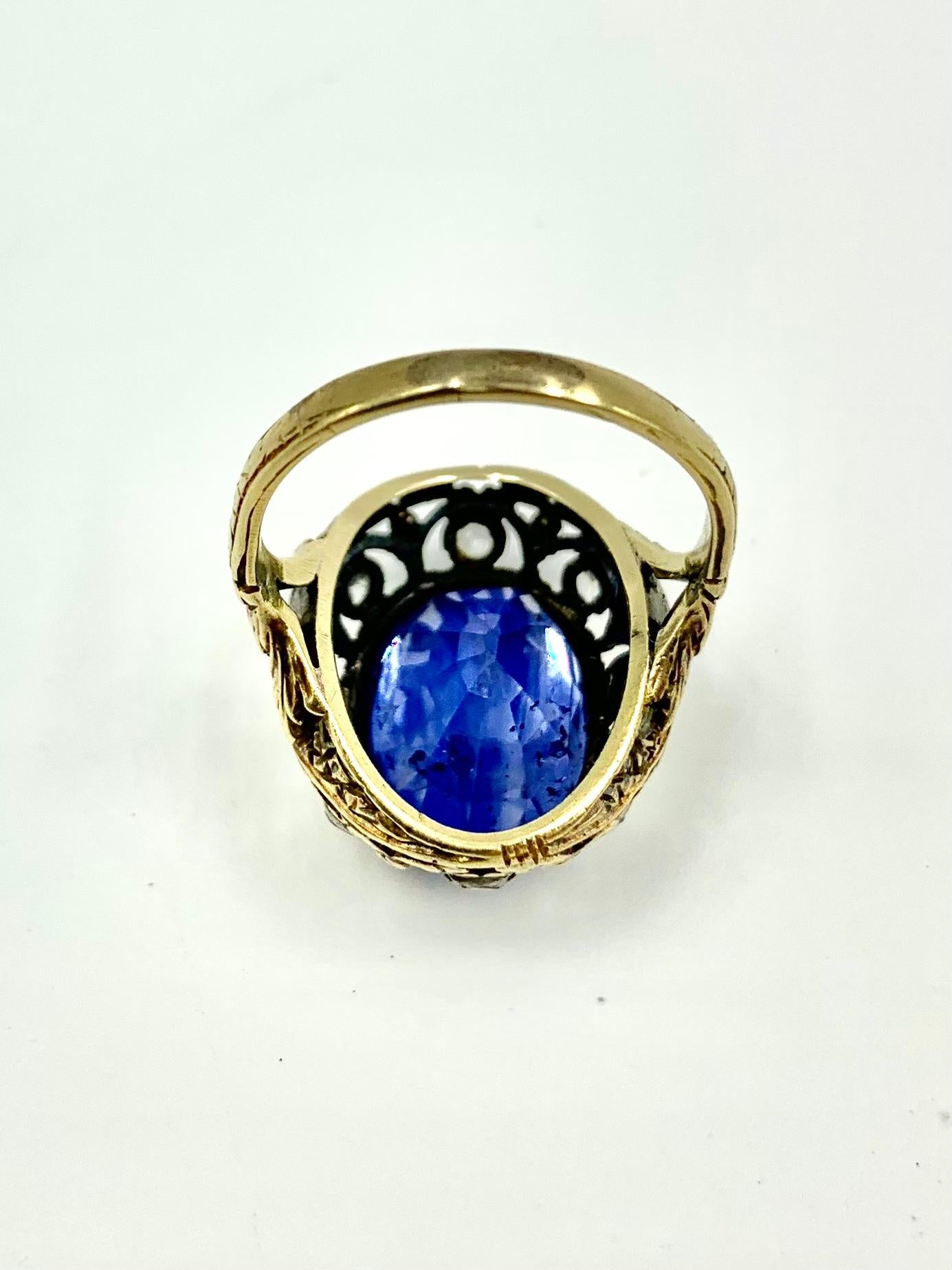 Antique Georgian Period Color Change Sapphire Diamond 18K Gold Ring, GIA Report For Sale 3