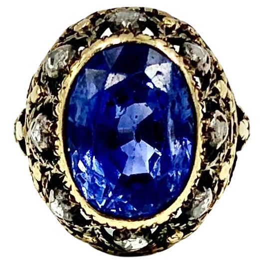 Antique Georgian Period Color Change Sapphire Diamond 18K Gold Ring, GIA Report For Sale