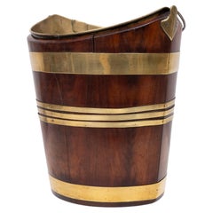 Antique Georgian Period Dutch Mahogany Brass Bound Peat Bucket