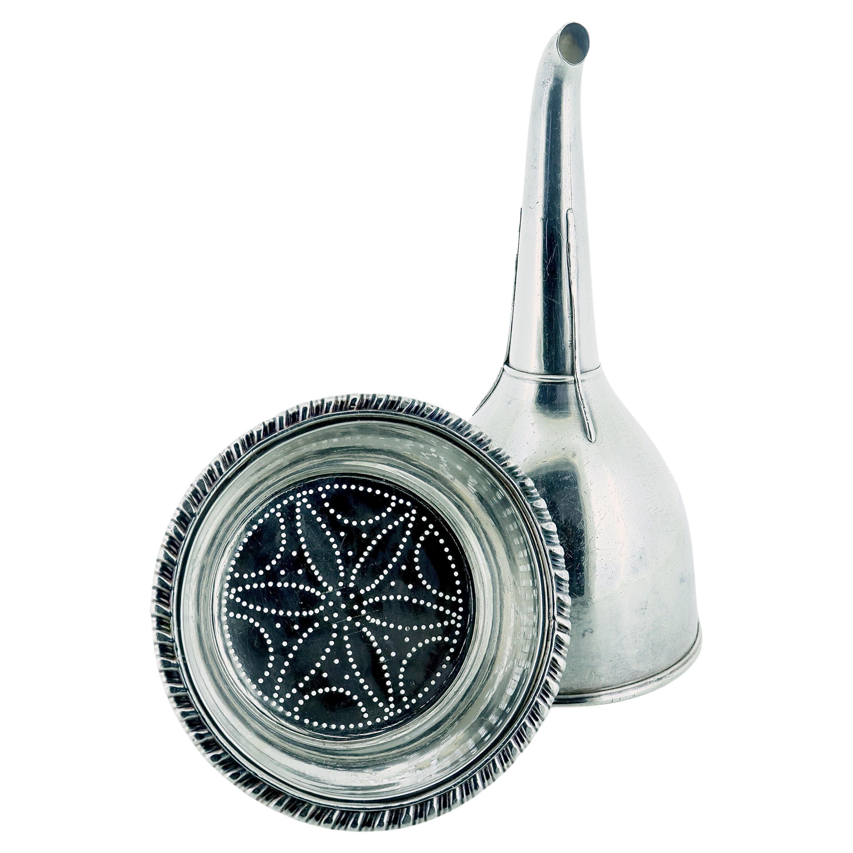 Antique Georgian Period English Silver Plated Wine Funnel For Sale