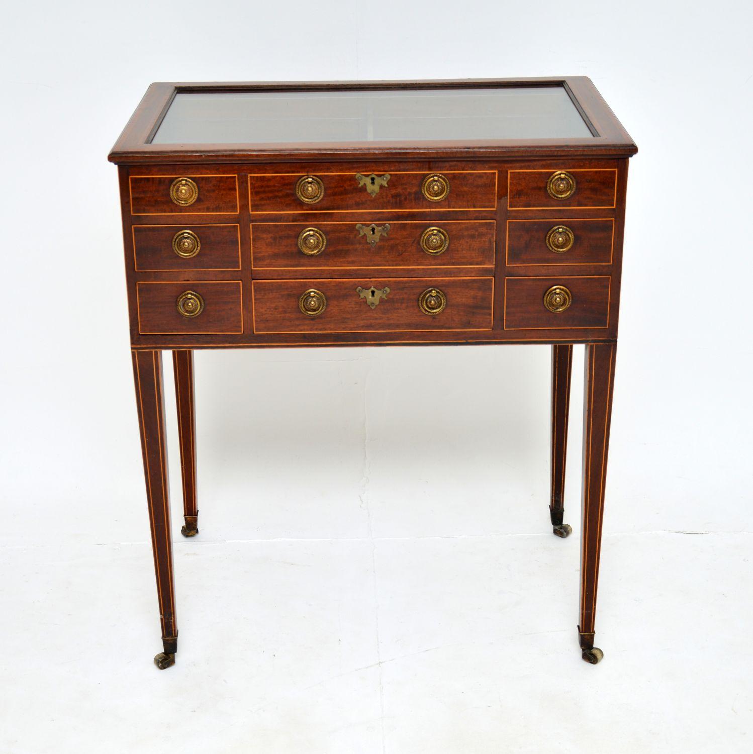 English Antique Georgian Period Inlaid Display Case Table