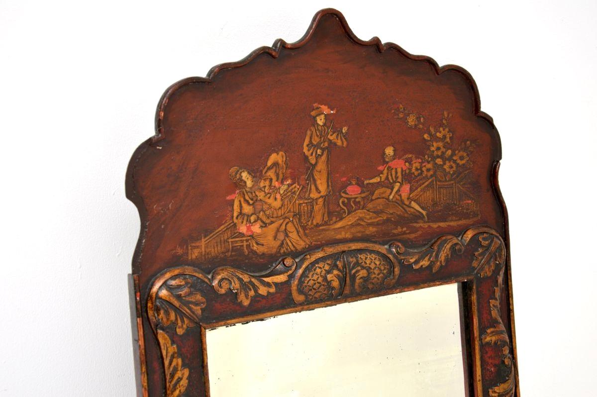 British Antique Georgian Period Lacquered Chinoiserie Mirror For Sale