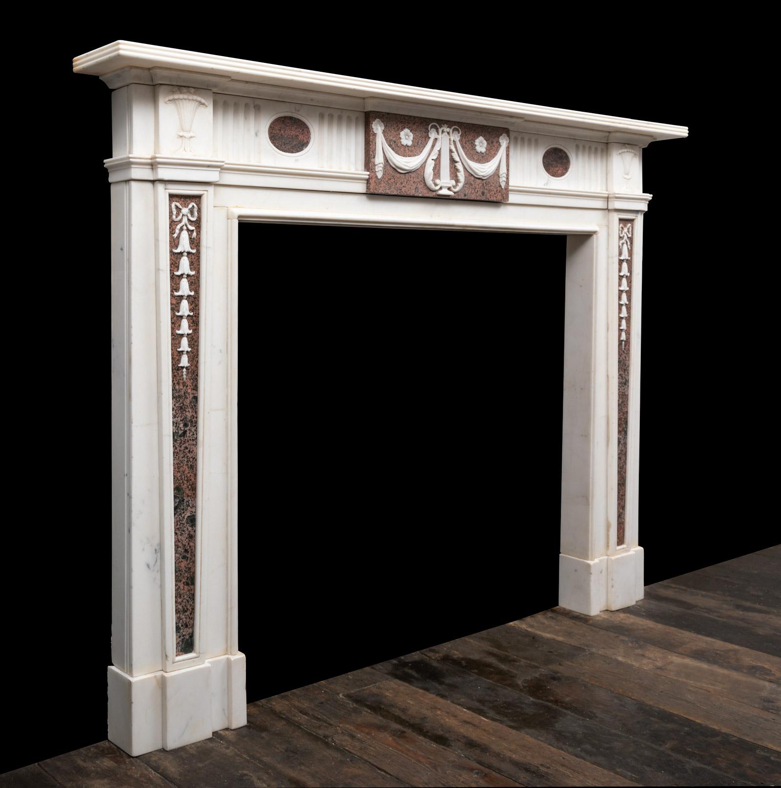 Carved Antique Georgian Period Neoclassical Style Marble Mantel For Sale