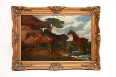 Antique Georgian Period Oil Painting of Horses