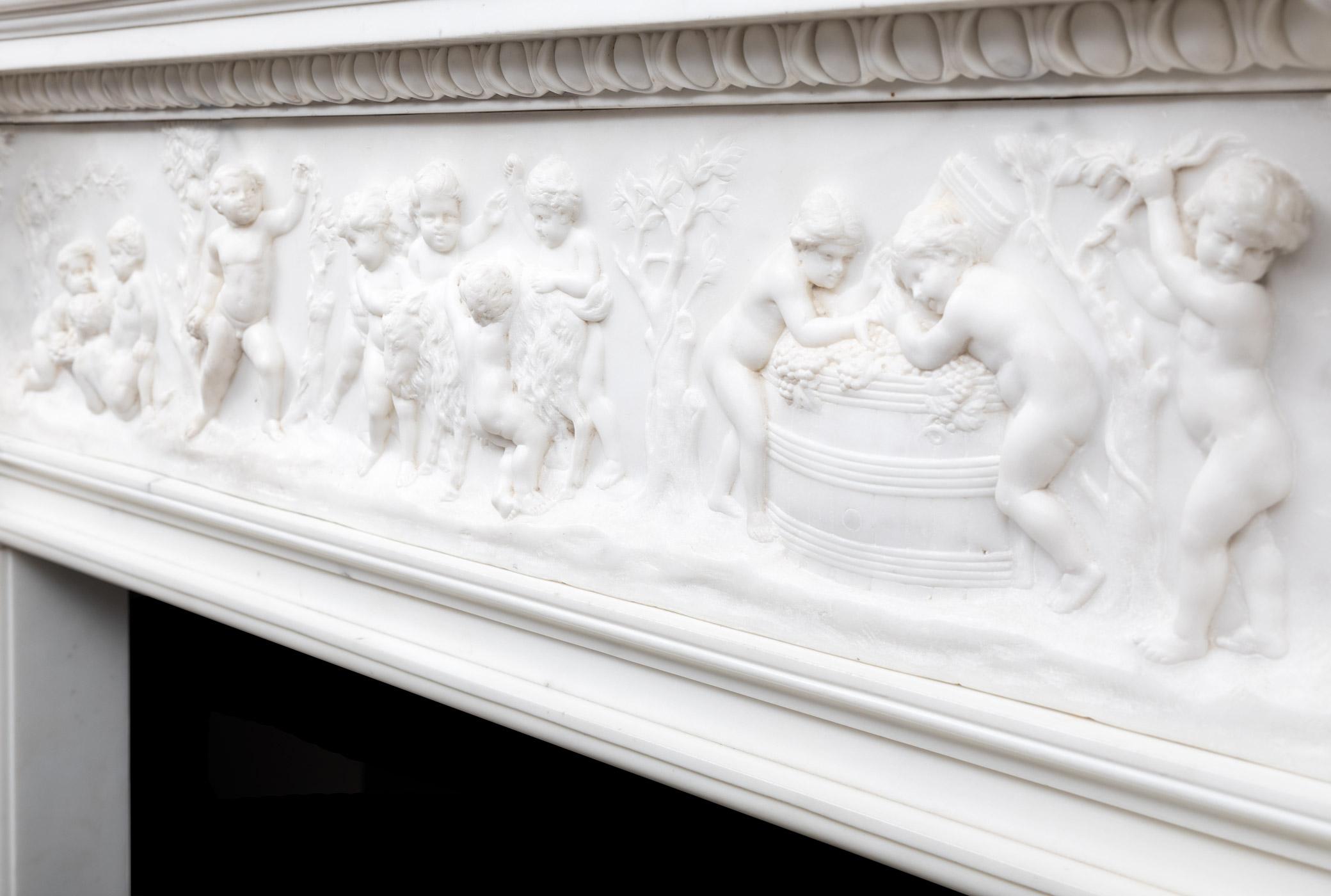 Carved Antique Georgian Period Statuary Marble Mantlepiece For Sale
