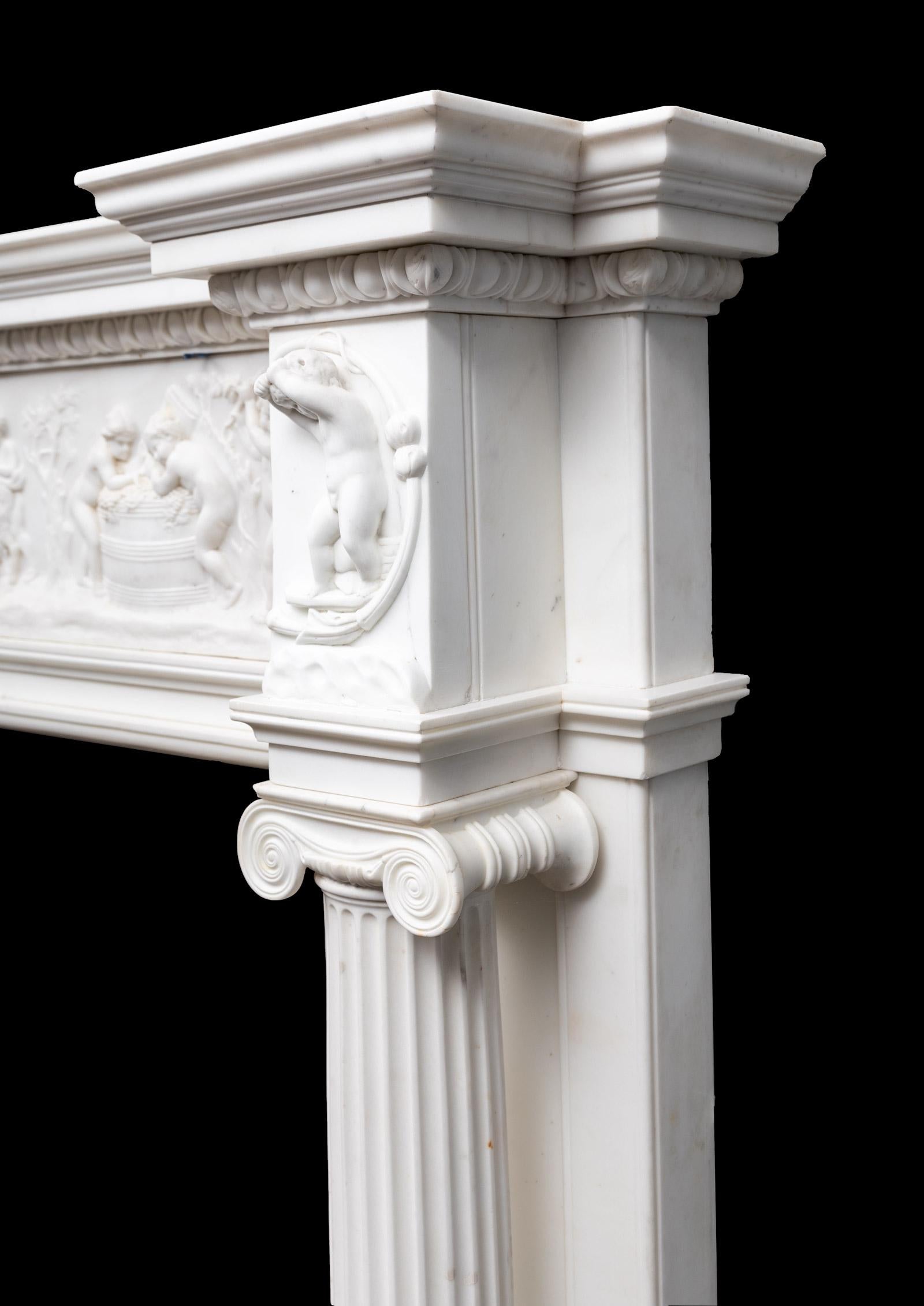 19th Century Antique Georgian Period Statuary Marble Mantlepiece For Sale