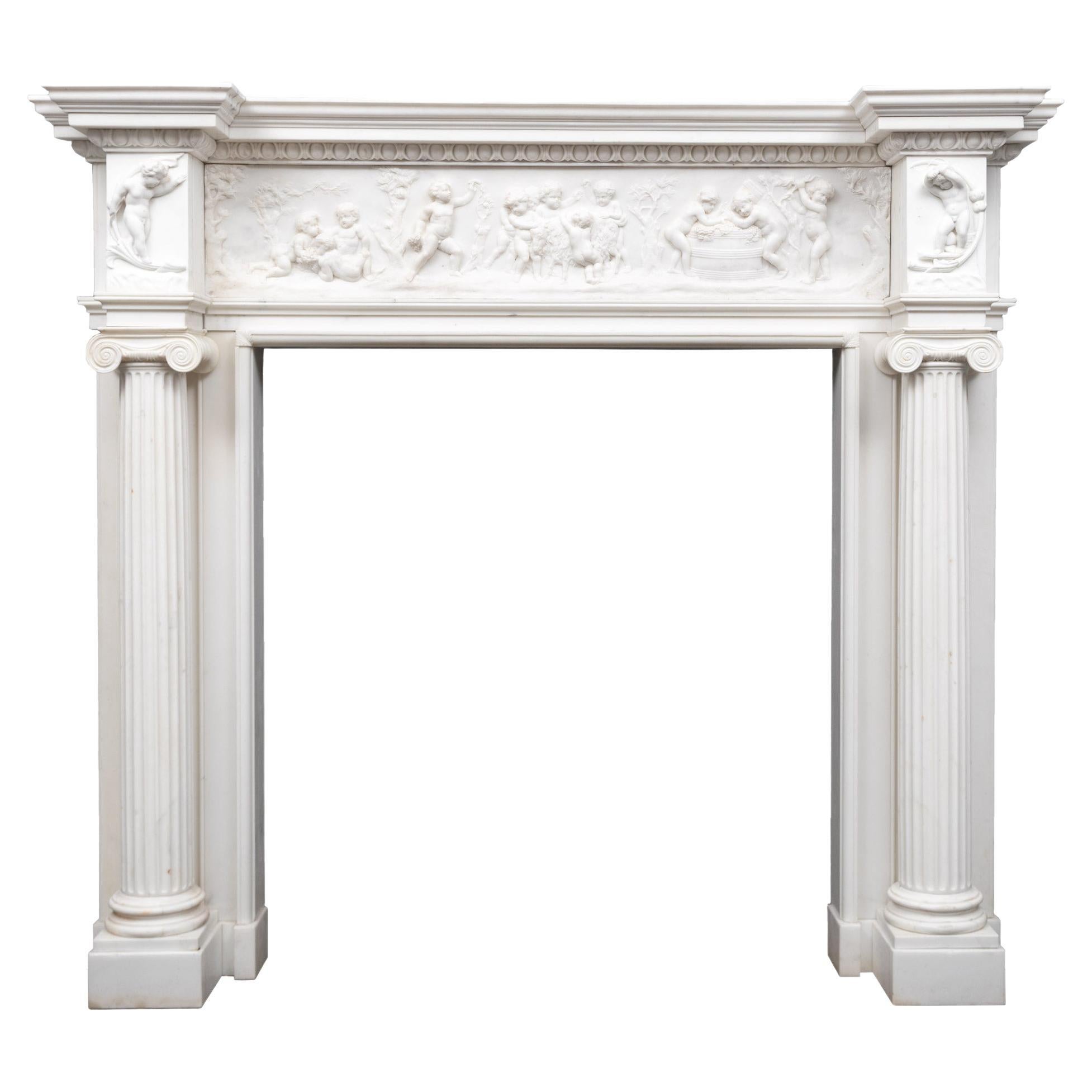 Antique Georgian Period Statuary Marble Mantlepiece For Sale