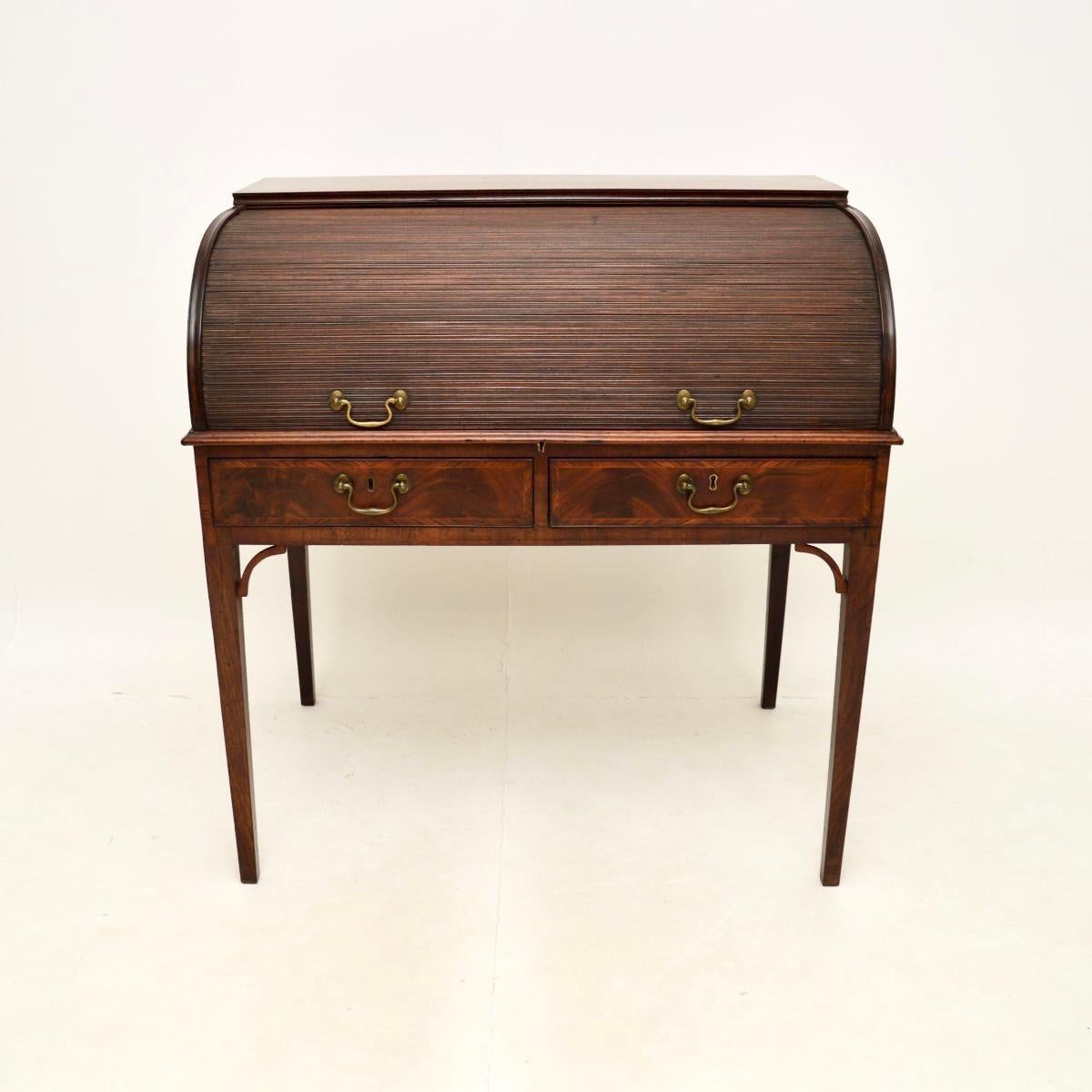 George III Antique Georgian Period Tambour Top Desk