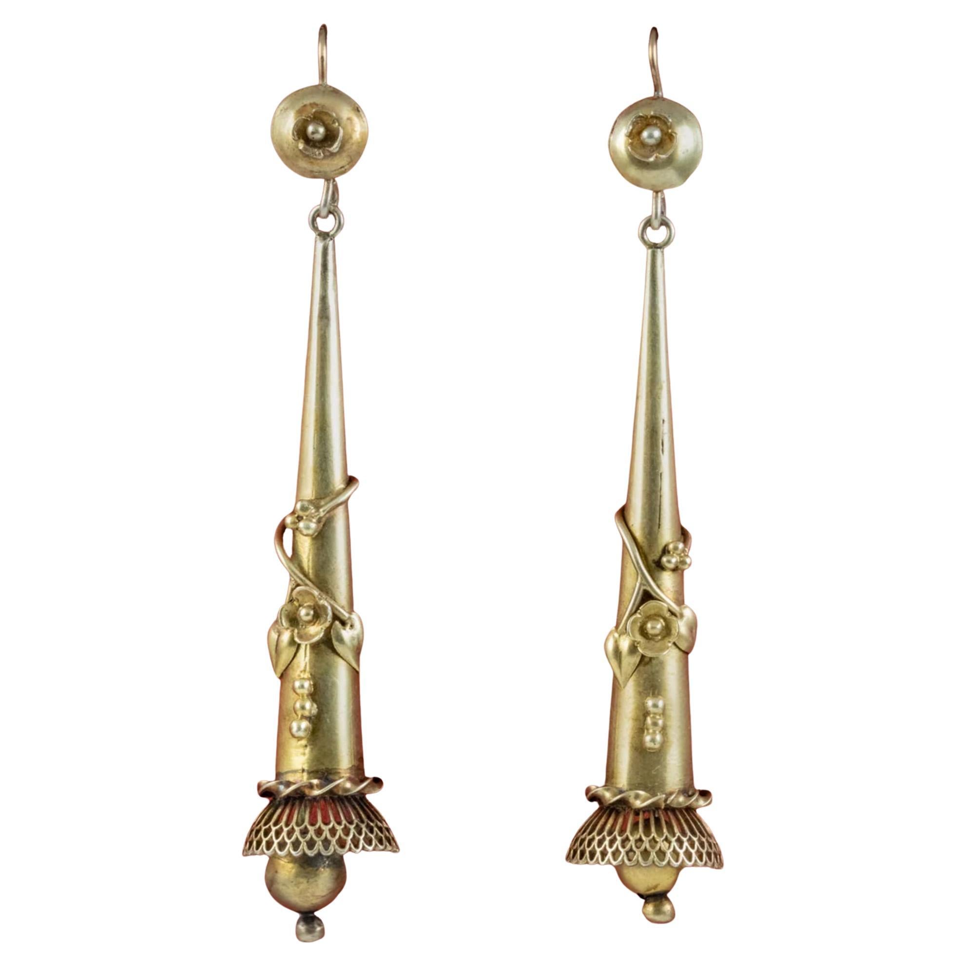 Antique Georgian Pinchbeck Floral Earrings, circa 1820 For Sale