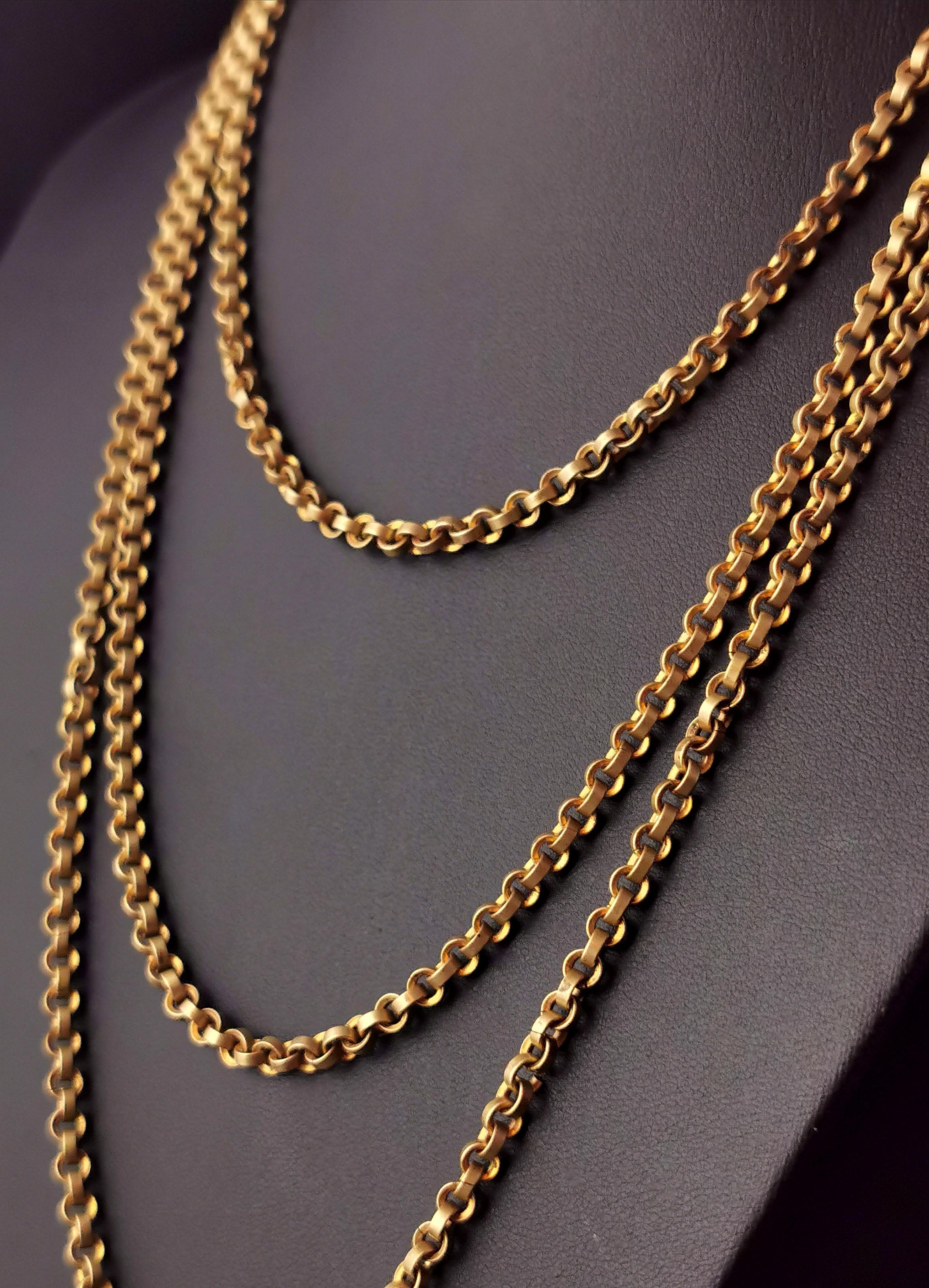 Women's or Men's Antique Georgian Pinchbeck Longuard Chain, Muff Chain Necklace