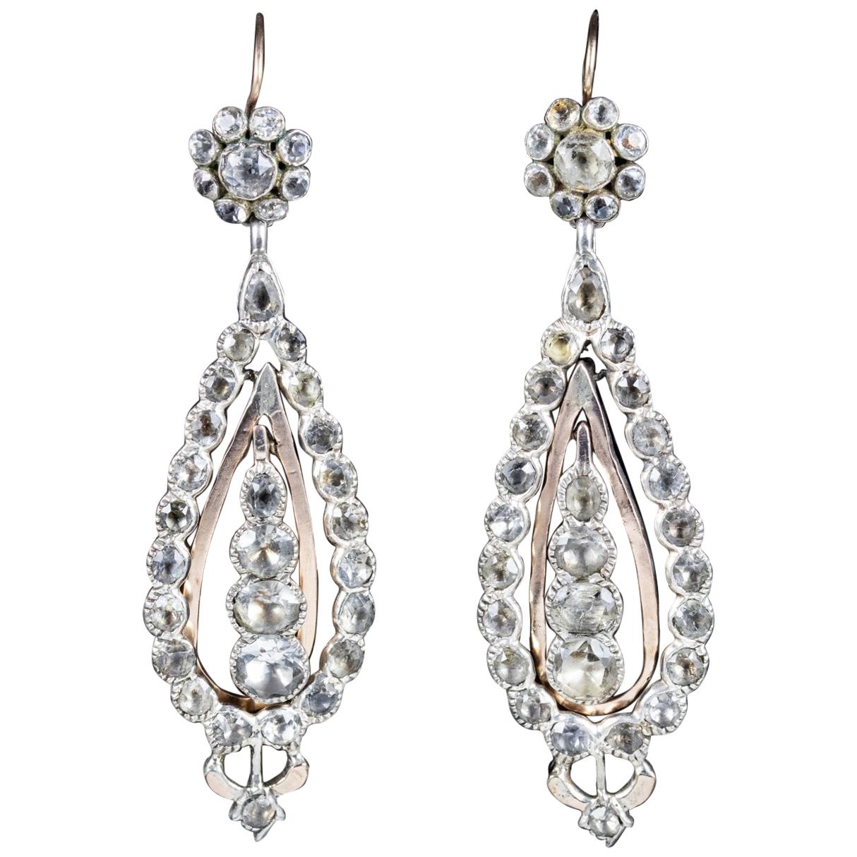 Antique Georgian Portuguese Crystal Drop Earrings Silver 18ct Gold Circa 1820 For Sale