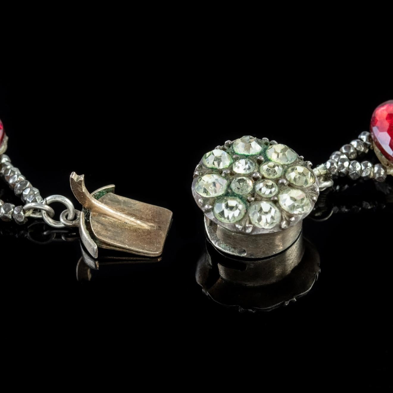 Women's Antique Georgian Red Paste Stone Collar Necklace Cut Steel, circa 1800 For Sale