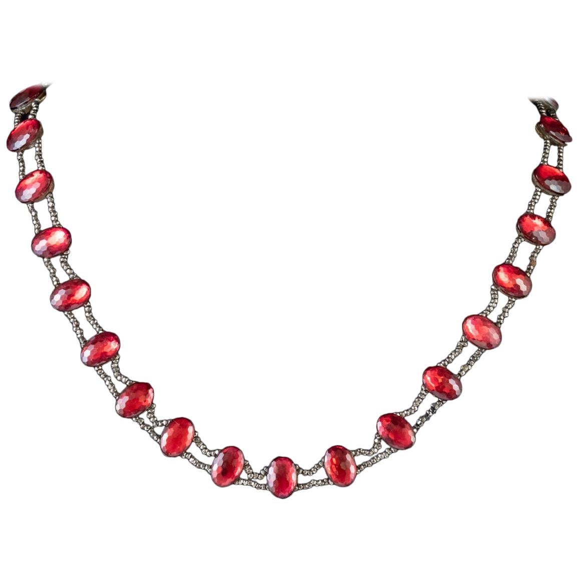 Antique Georgian Red Paste Stone Collar Necklace Cut Steel, circa 1800 For Sale
