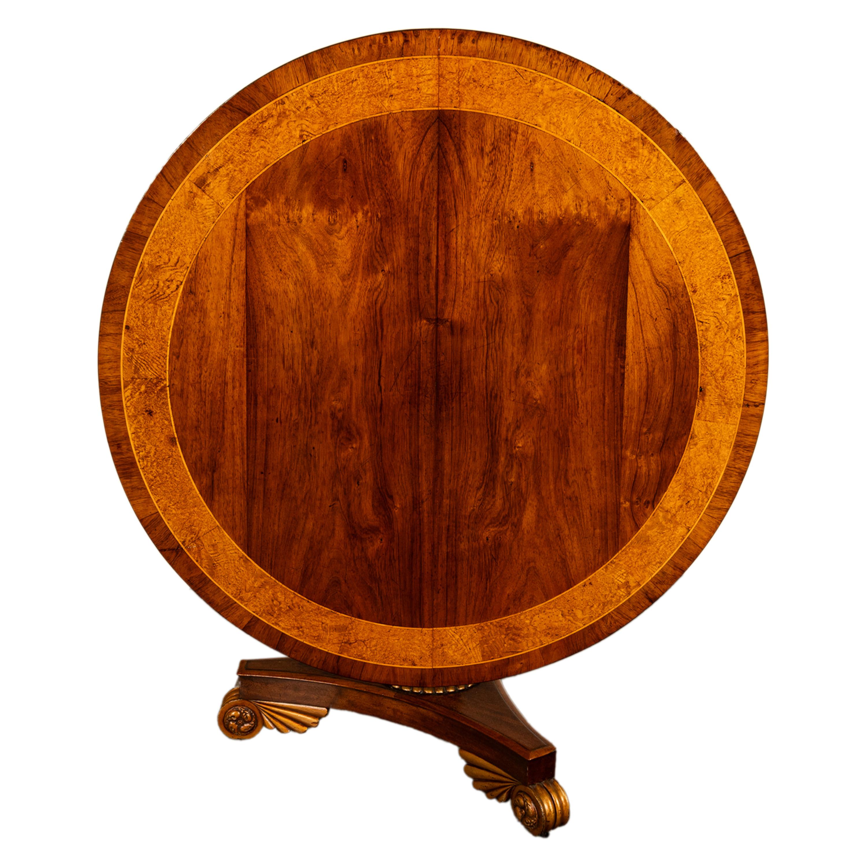 Ancienne table de salle à manger à plateau basculant en noyer doré Amboyna Regency Georgian en vente 4