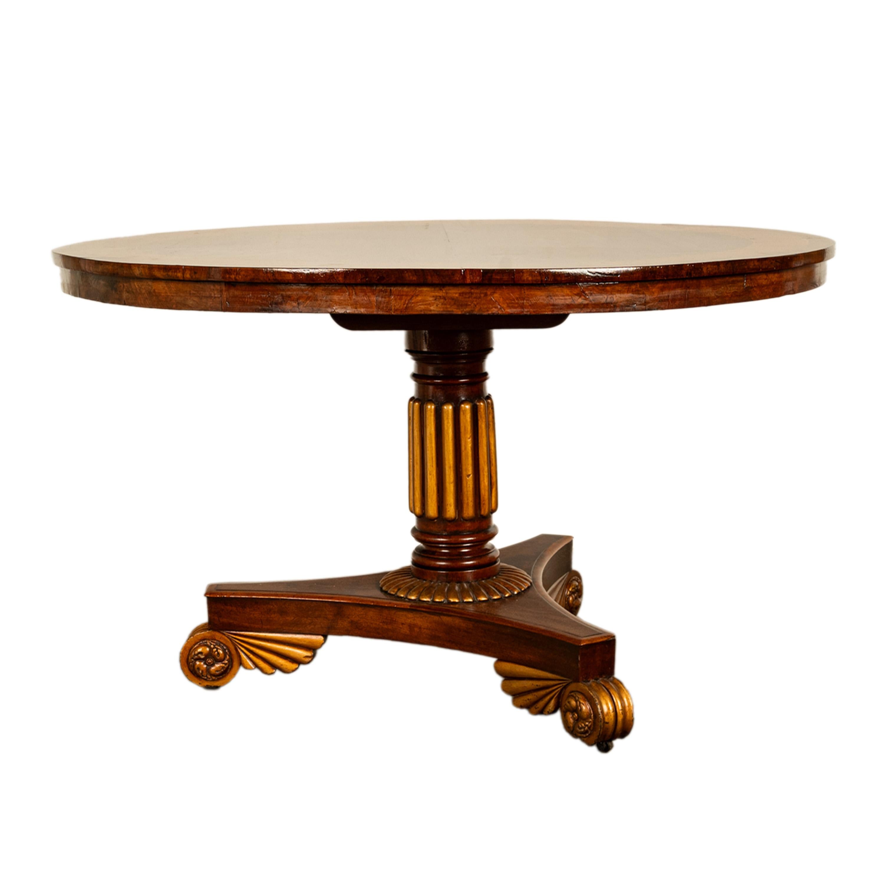 Ancienne table de salle à manger à plateau basculant en noyer doré Amboyna Regency Georgian en vente 7