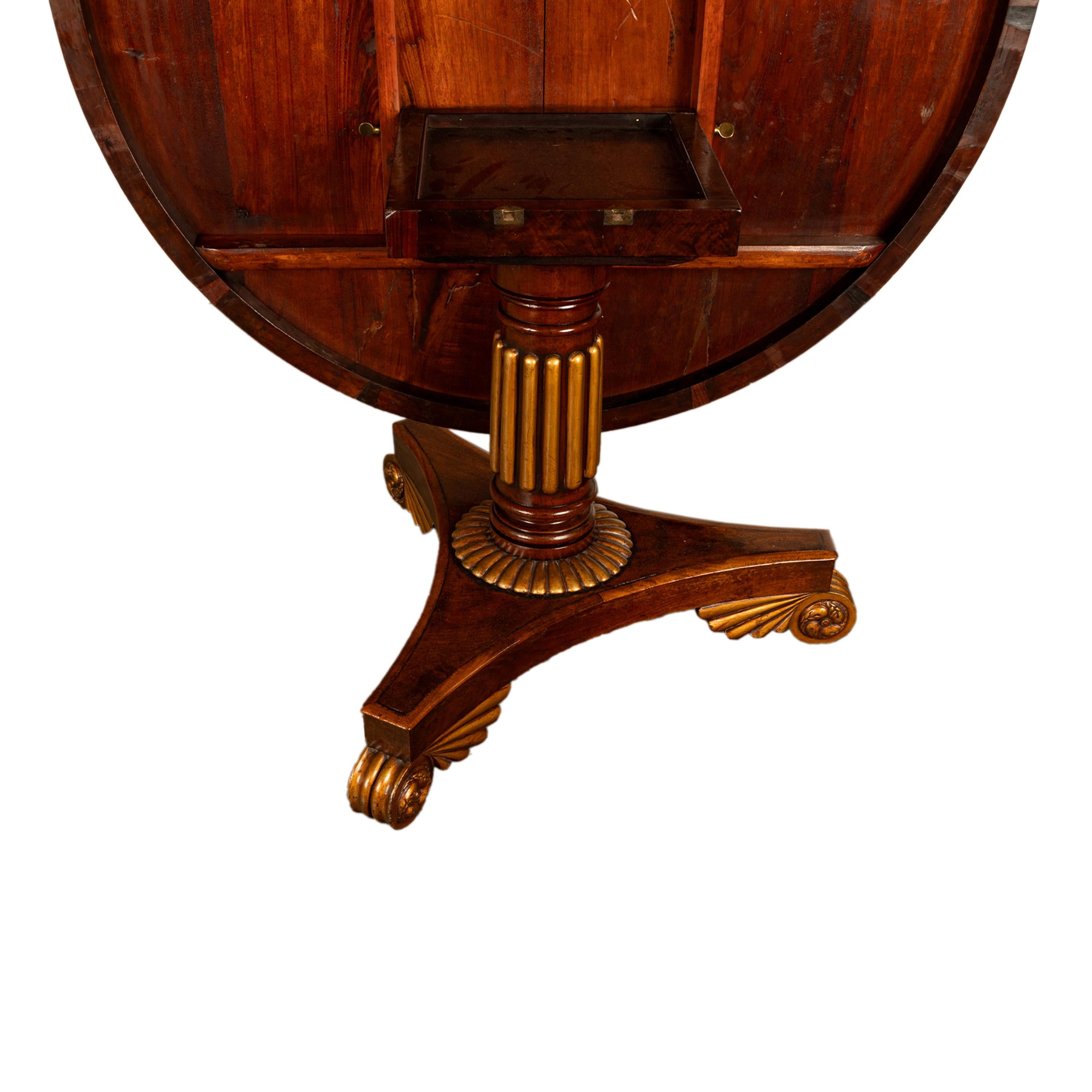 Ancienne table de salle à manger à plateau basculant en noyer doré Amboyna Regency Georgian en vente 11