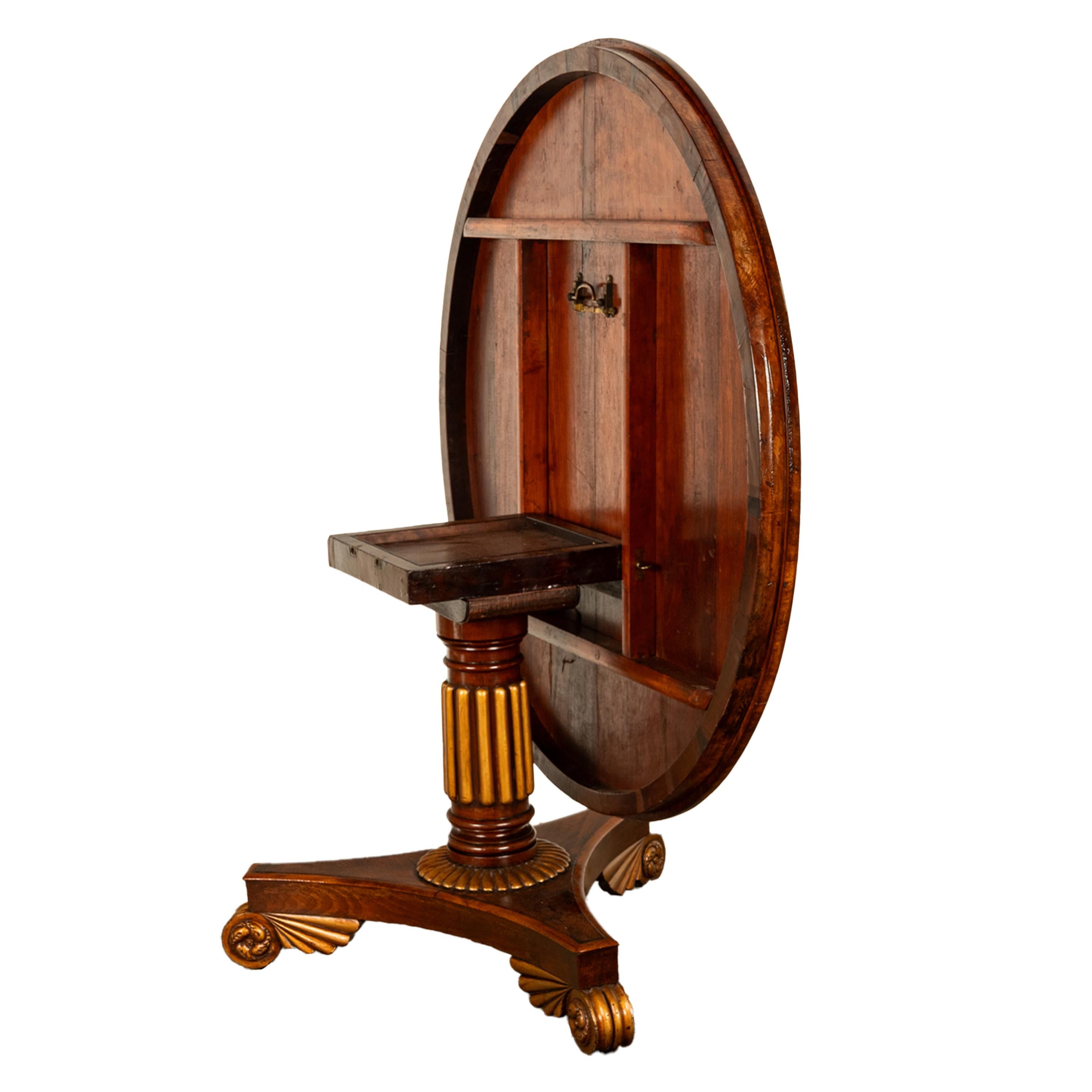Début du XIXe siècle Ancienne table de salle à manger à plateau basculant en noyer doré Amboyna Regency Georgian en vente