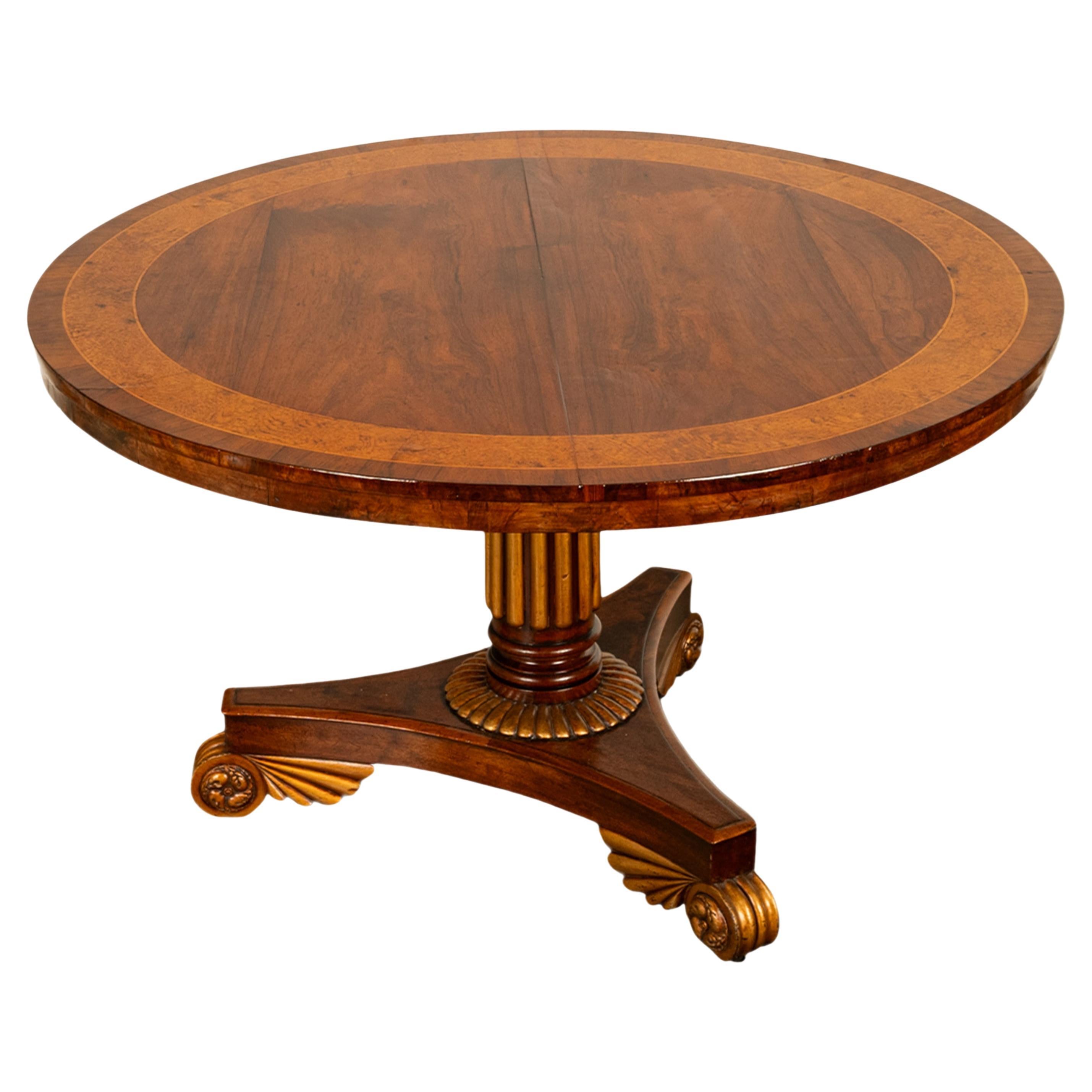 Ancienne table de salle à manger à plateau basculant en noyer doré Amboyna Regency Georgian