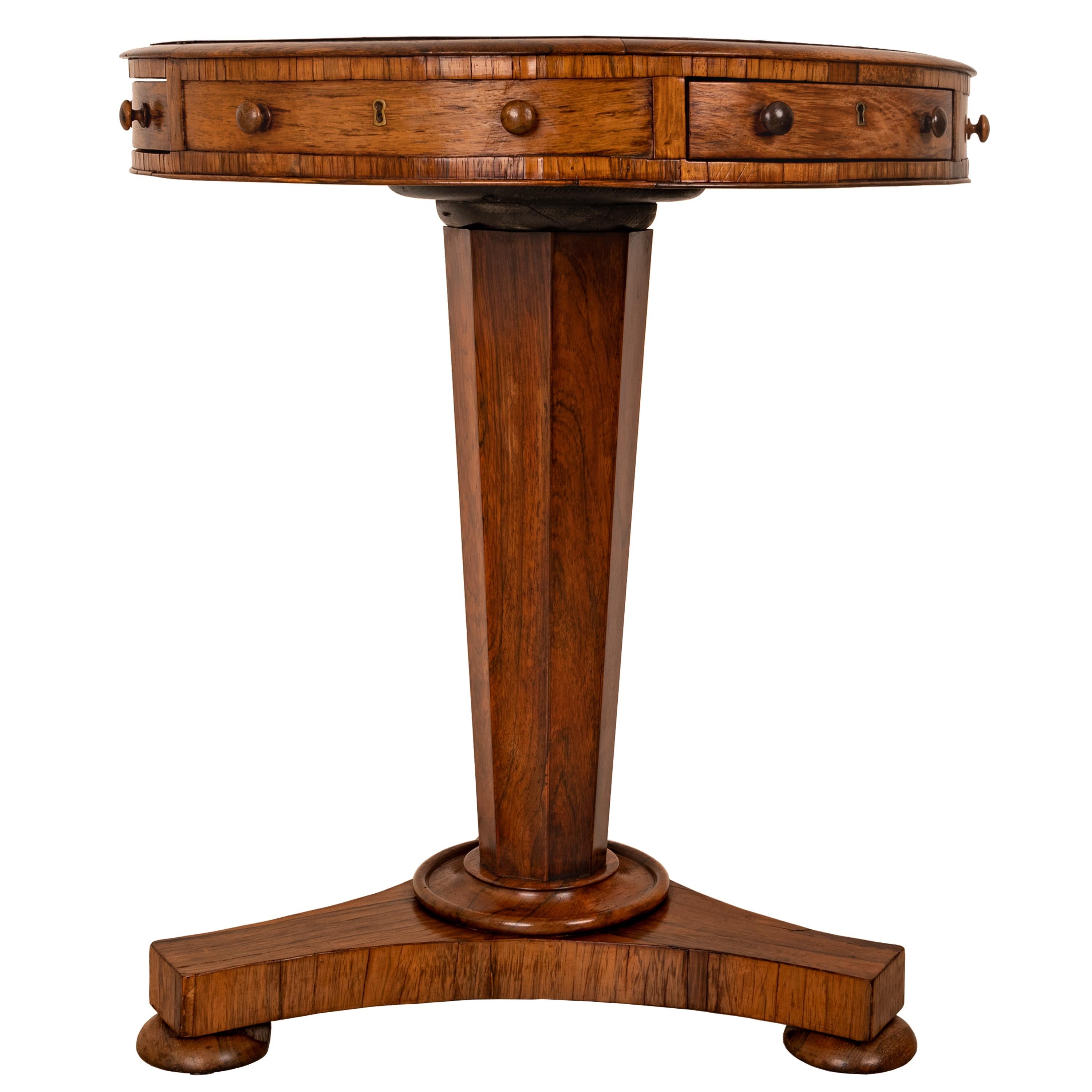 English Antique Georgian Regency Brazilian Rosewood Pedestal Drum Center Table, 1825
