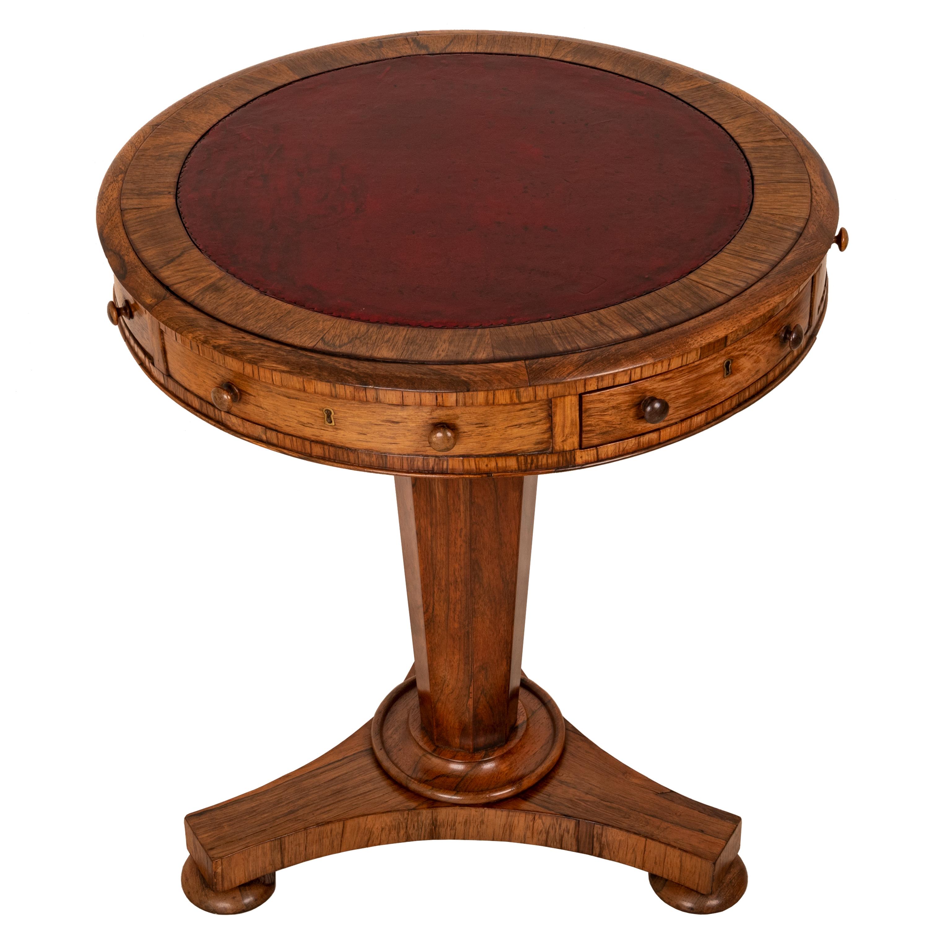 Early 19th Century Antique Georgian Regency Brazilian Rosewood Pedestal Drum Center Table, 1825