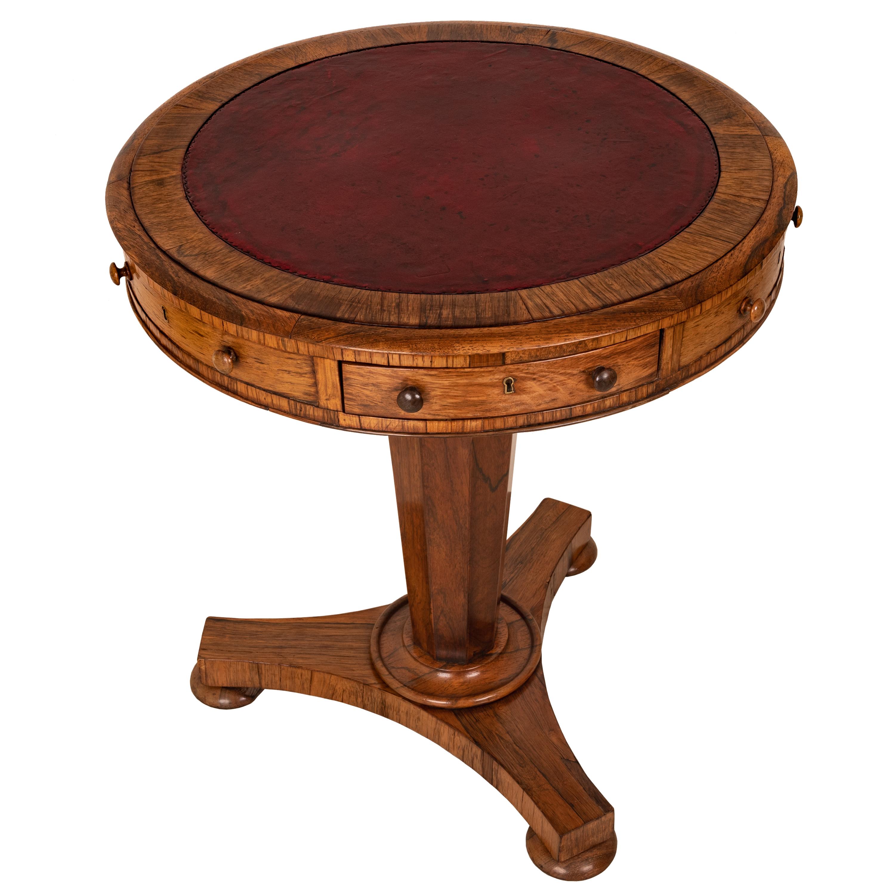 Leather Antique Georgian Regency Brazilian Rosewood Pedestal Drum Center Table, 1825