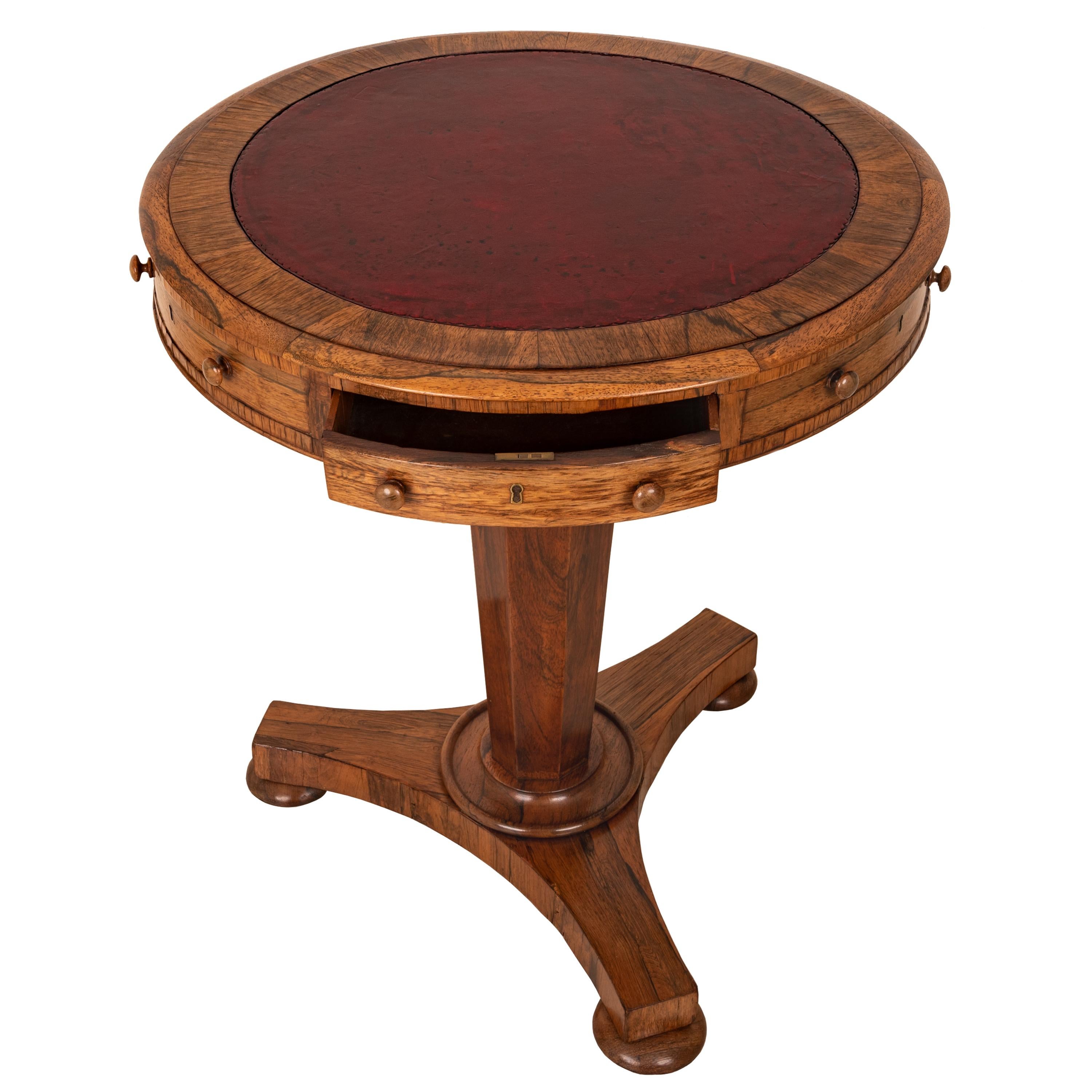 Antique Regency Brazilian Rosewood Pedestal Drum Center Table