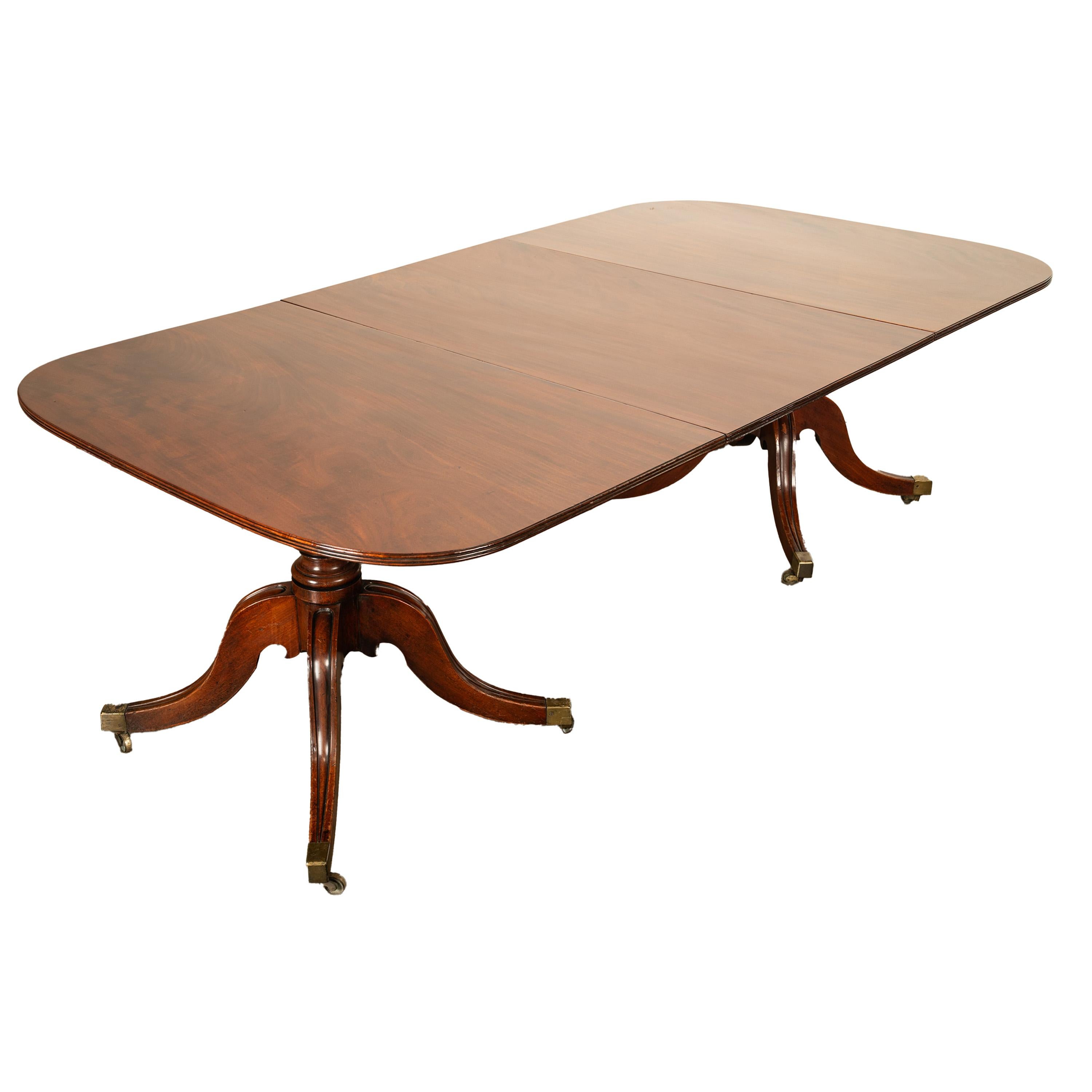Antique Georgian Regency Cuban Mahogany Twin Pedestal Dining Table Tilt-Top 1810 In Good Condition For Sale In Portland, OR