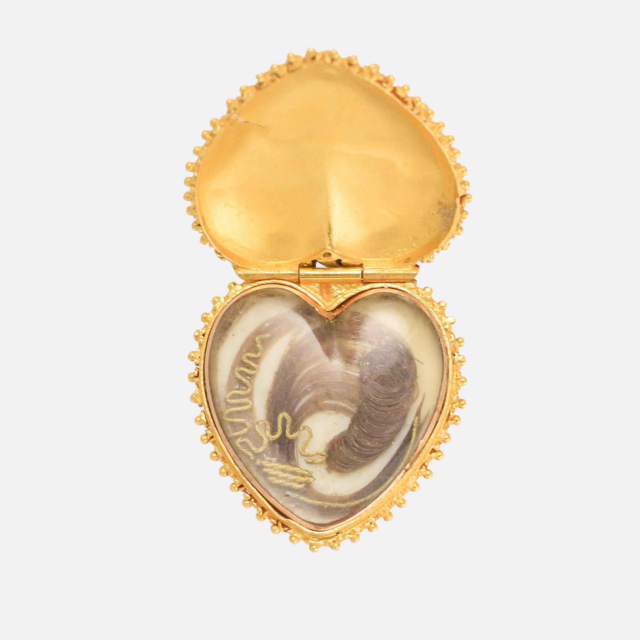 Antique Georgian Regency Forget-Me-Not Heart Locket Pendant 1