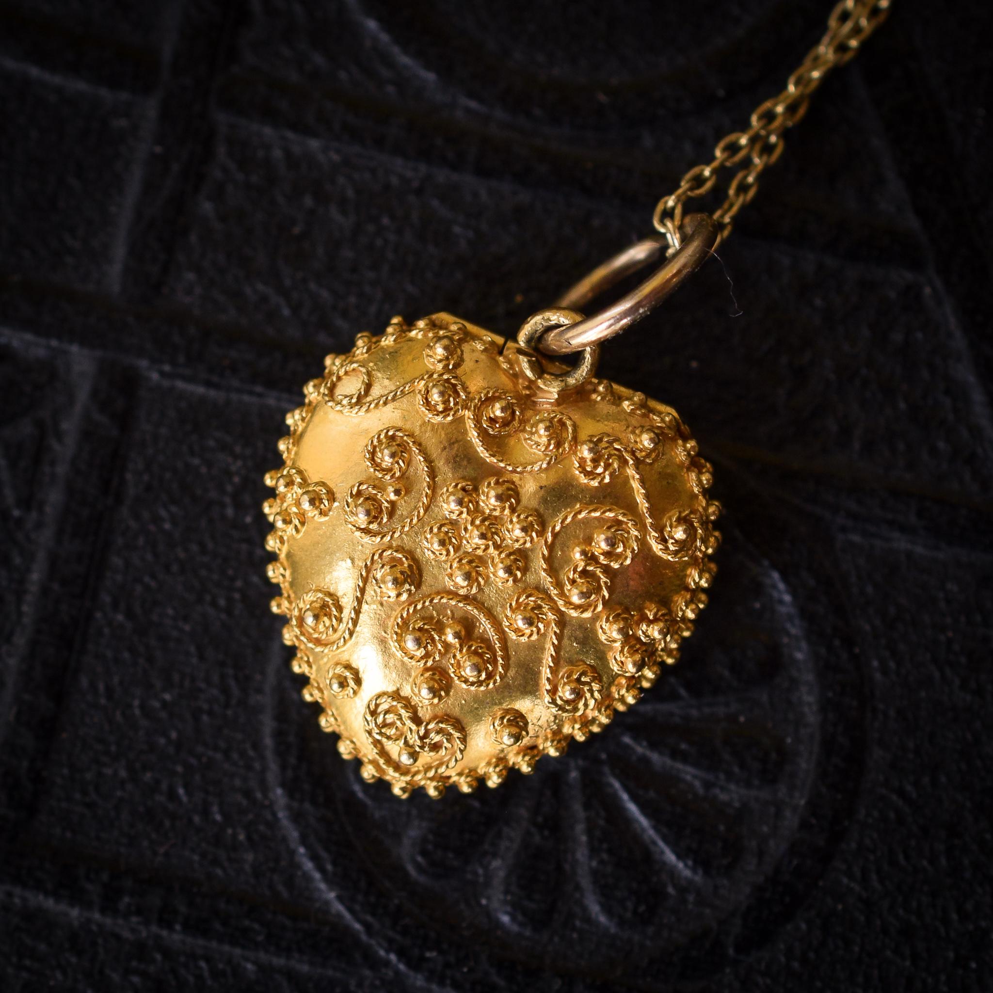 Antique Georgian Regency Forget-Me-Not Heart Locket Pendant 4