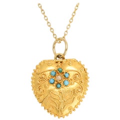 Antique Georgian Regency Forget-Me-Not Heart Locket Pendant