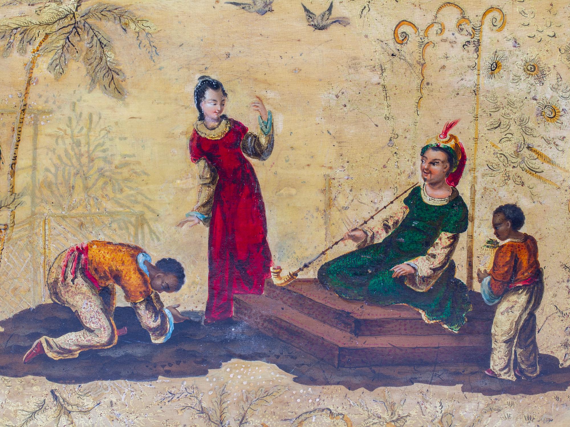 Antique Georgian Regency Japanned Chinoiserie Sewing Box For Sale 4
