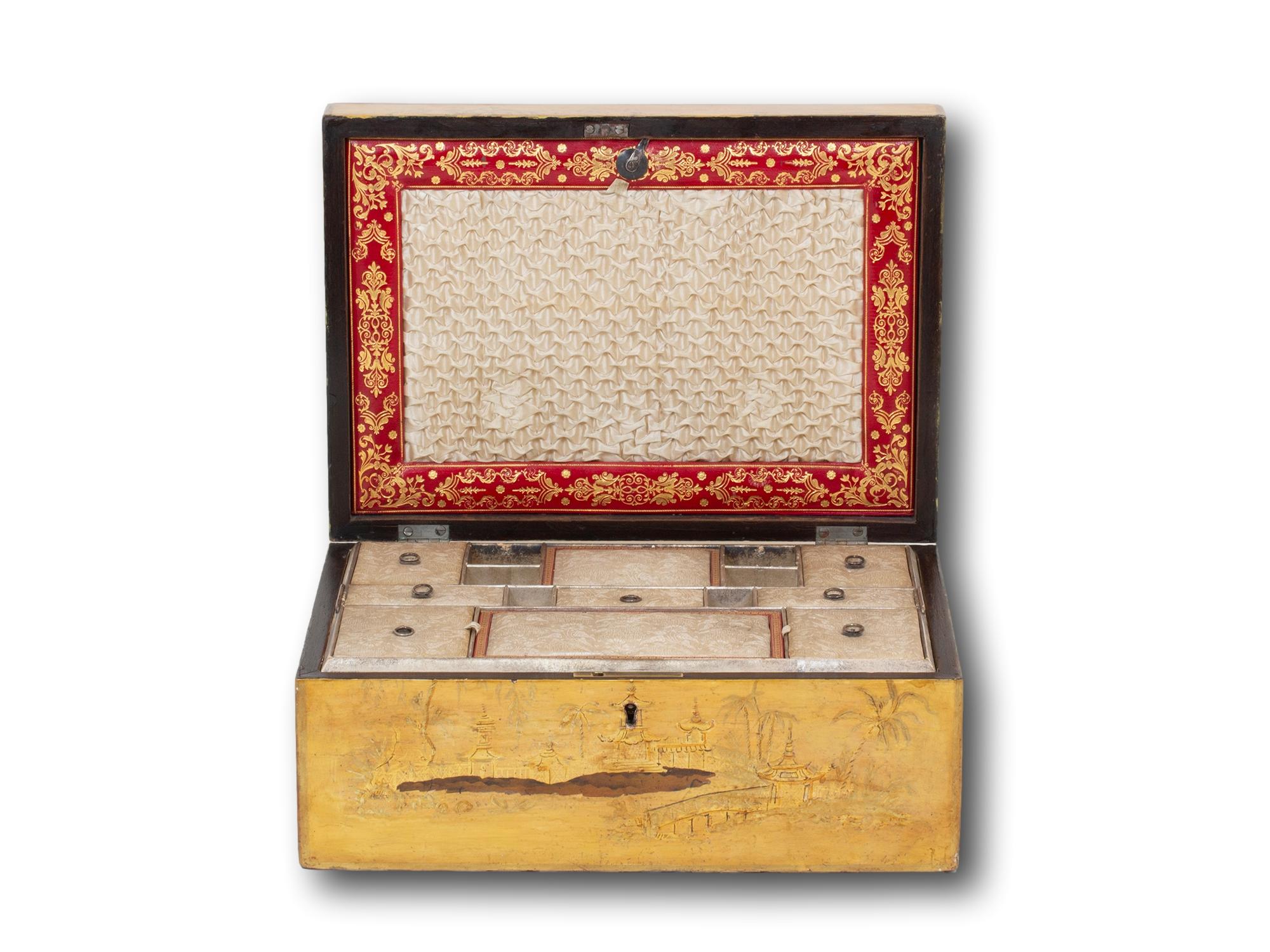 Antique Georgian Regency Japanned Chinoiserie Sewing Box For Sale 5