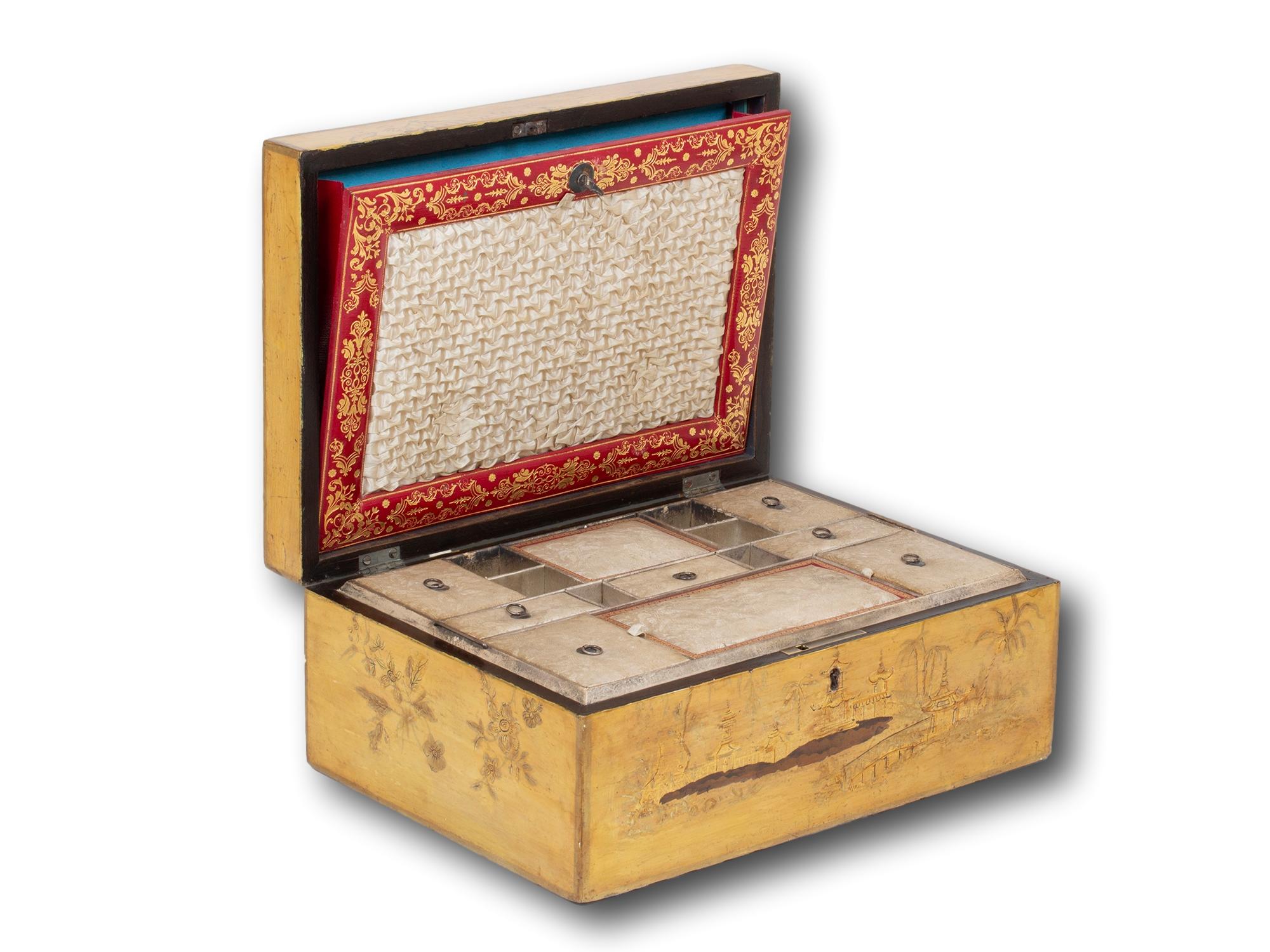 Antique Georgian Regency Japanned Chinoiserie Sewing Box For Sale 6