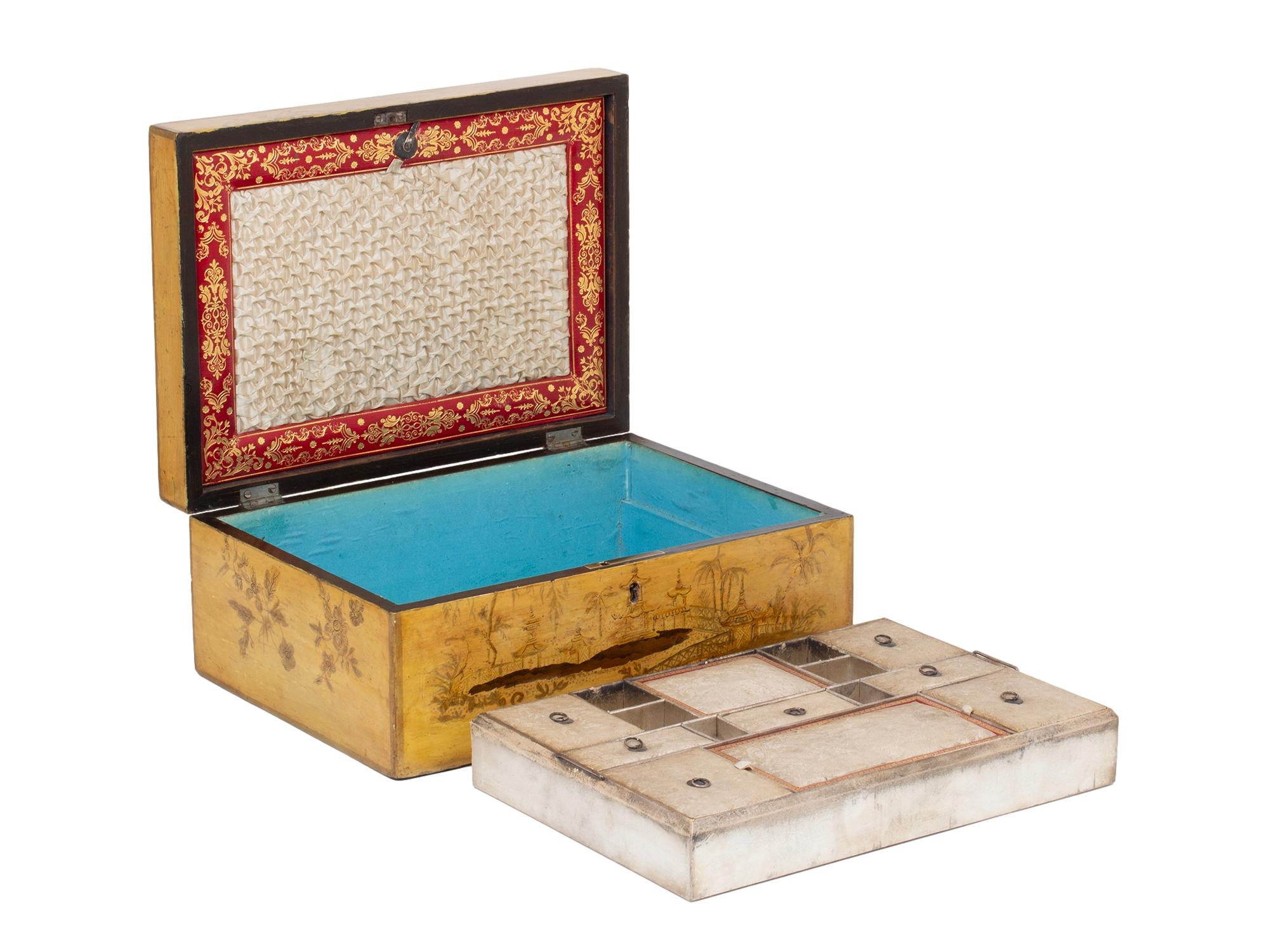Antique Georgian Regency Japanned Chinoiserie Sewing Box For Sale 7