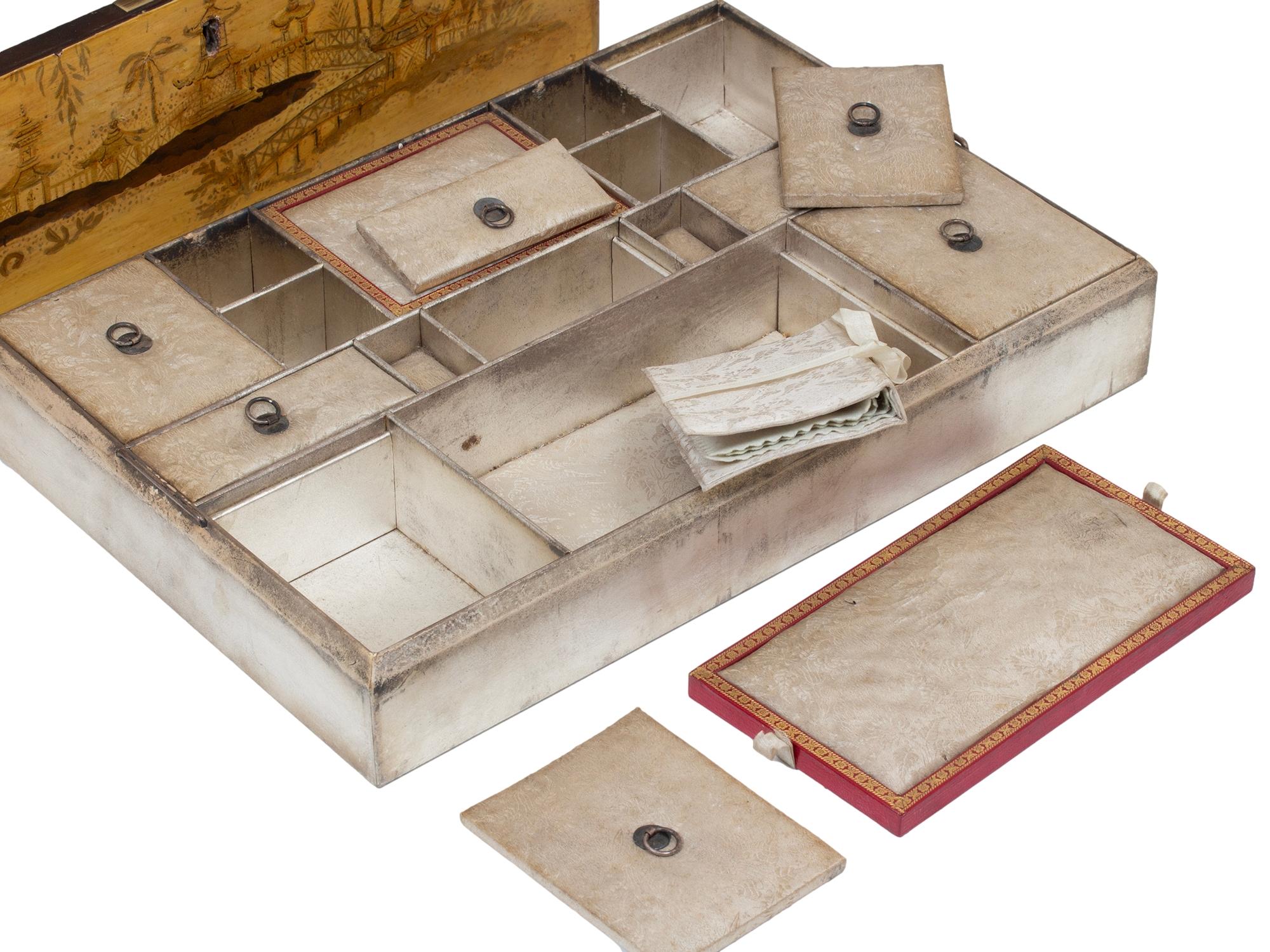 Antique Georgian Regency Japanned Chinoiserie Sewing Box For Sale 8