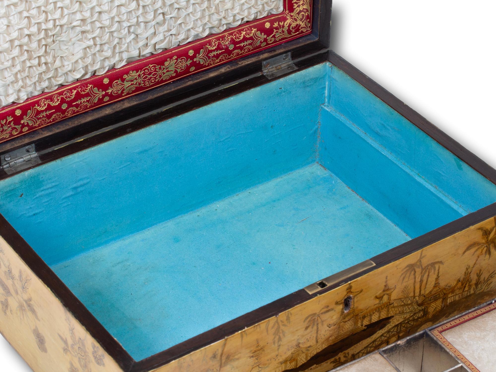 Antique Georgian Regency Japanned Chinoiserie Sewing Box For Sale 9