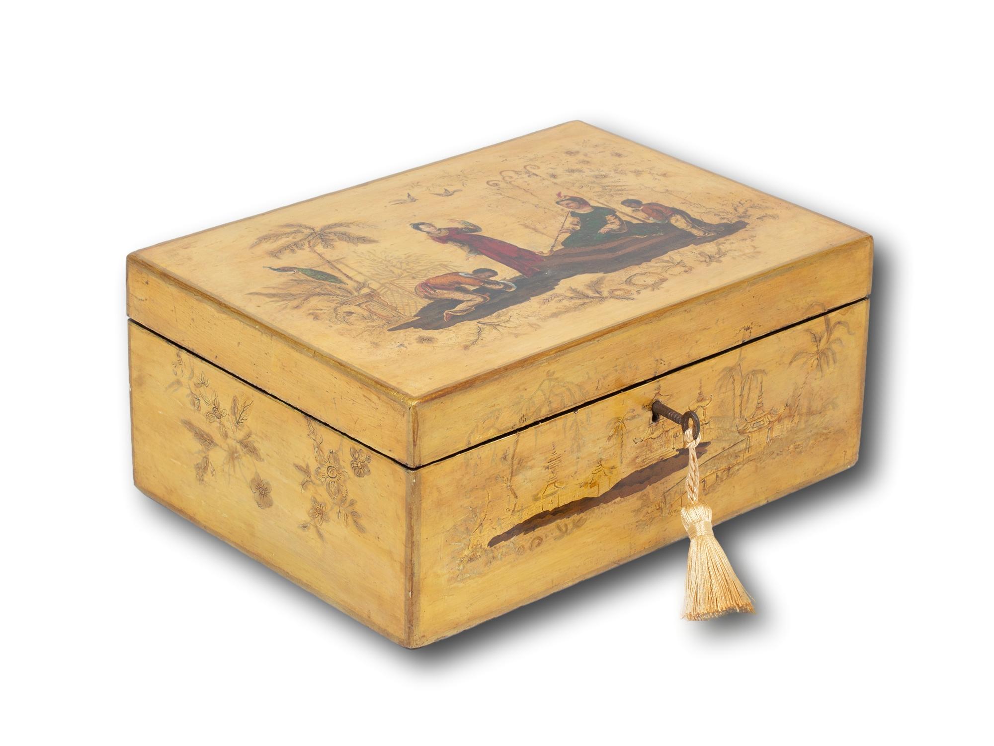 English Antique Georgian Regency Japanned Chinoiserie Sewing Box For Sale