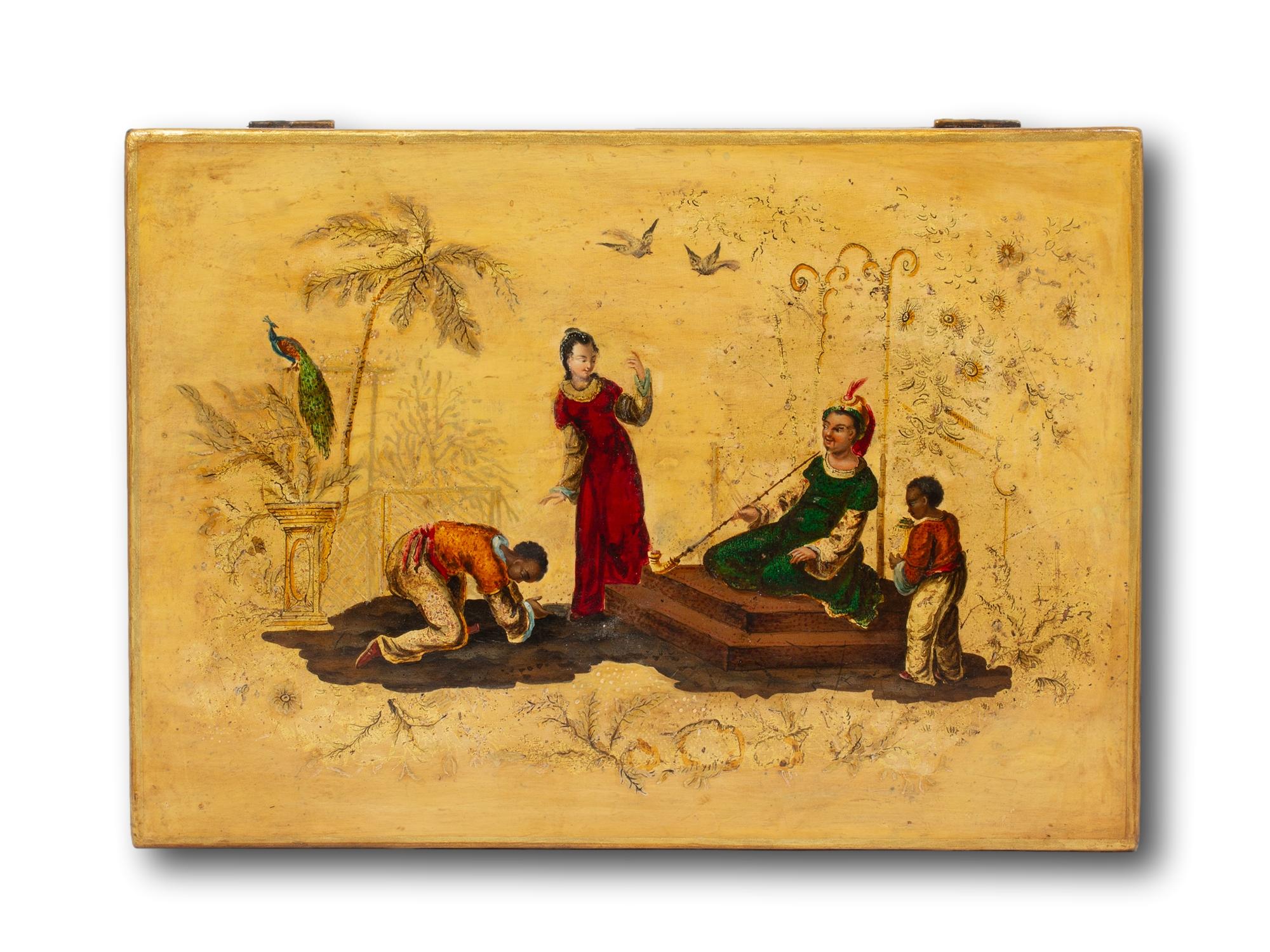Antique Georgian Regency Japanned Chinoiserie Sewing Box For Sale 2