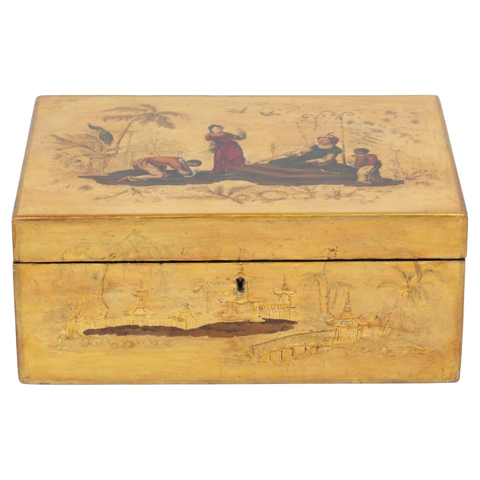 Antique Georgian Regency Japanned Chinoiserie Sewing Box For Sale