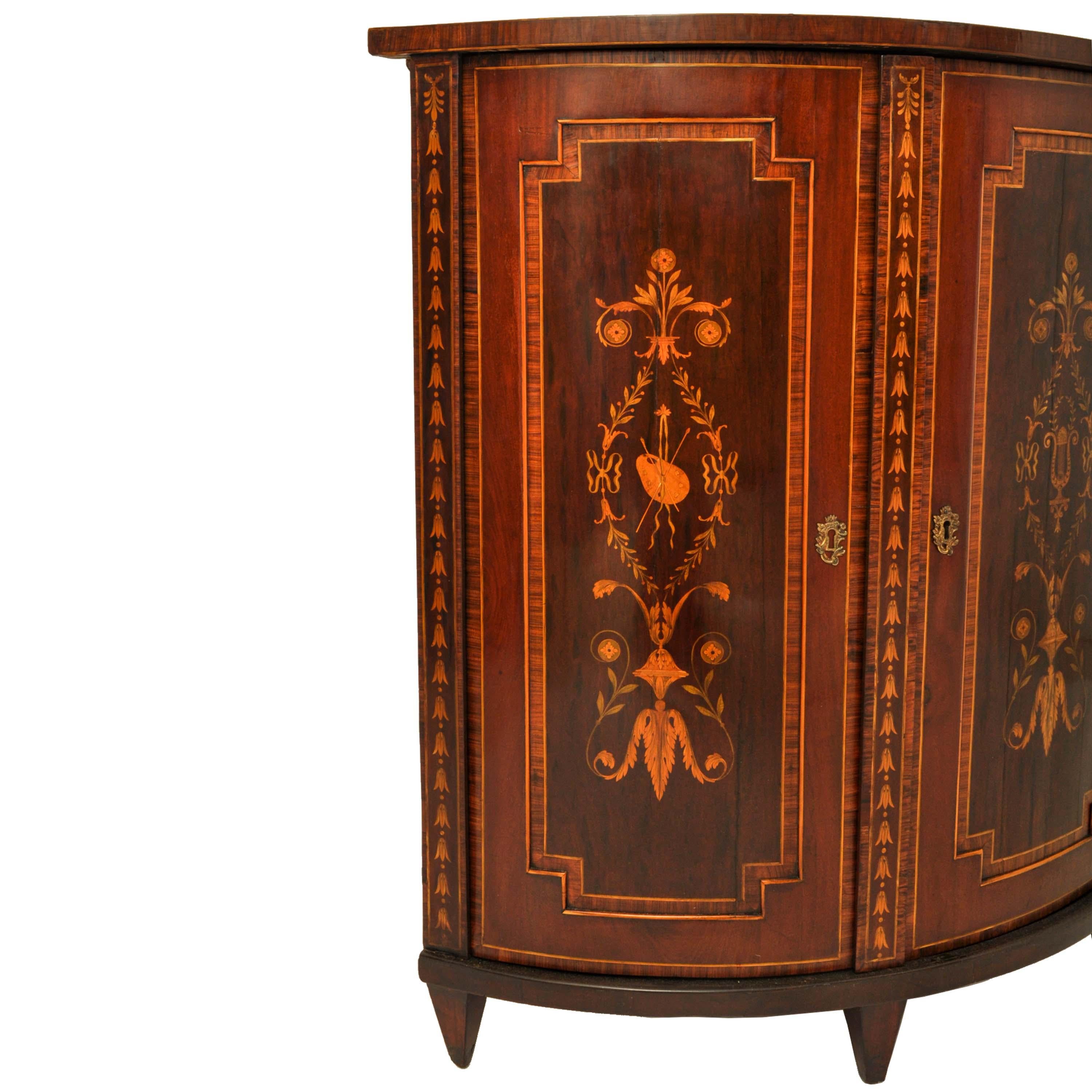 Antique Georgian Regency Marquetry Bowfront Neoclassical Corner Cabinet 1800 In Excellent Condition In Portland, OR