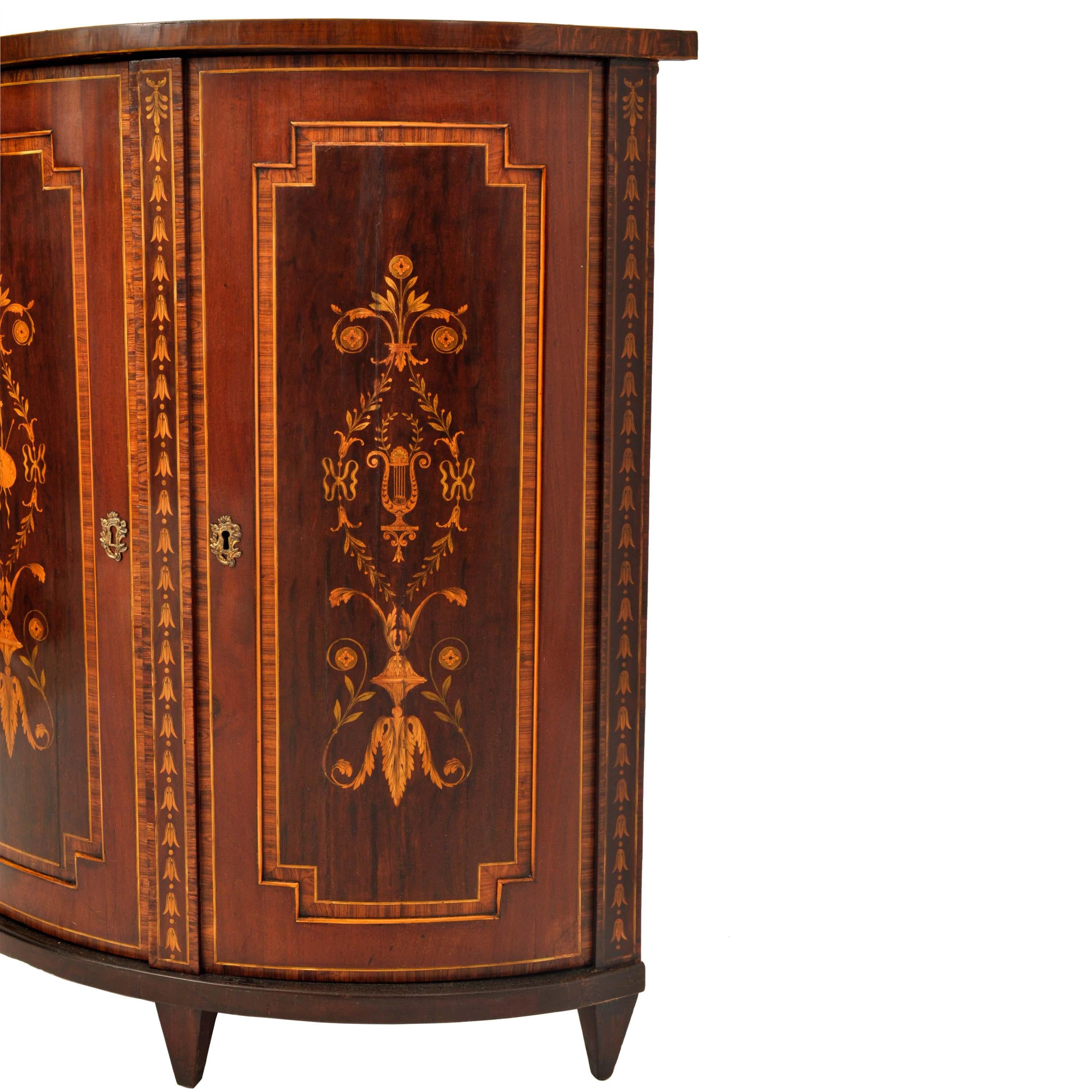 Early 19th Century Antique Georgian Regency Marquetry Bowfront Neoclassical Corner Cabinet 1800