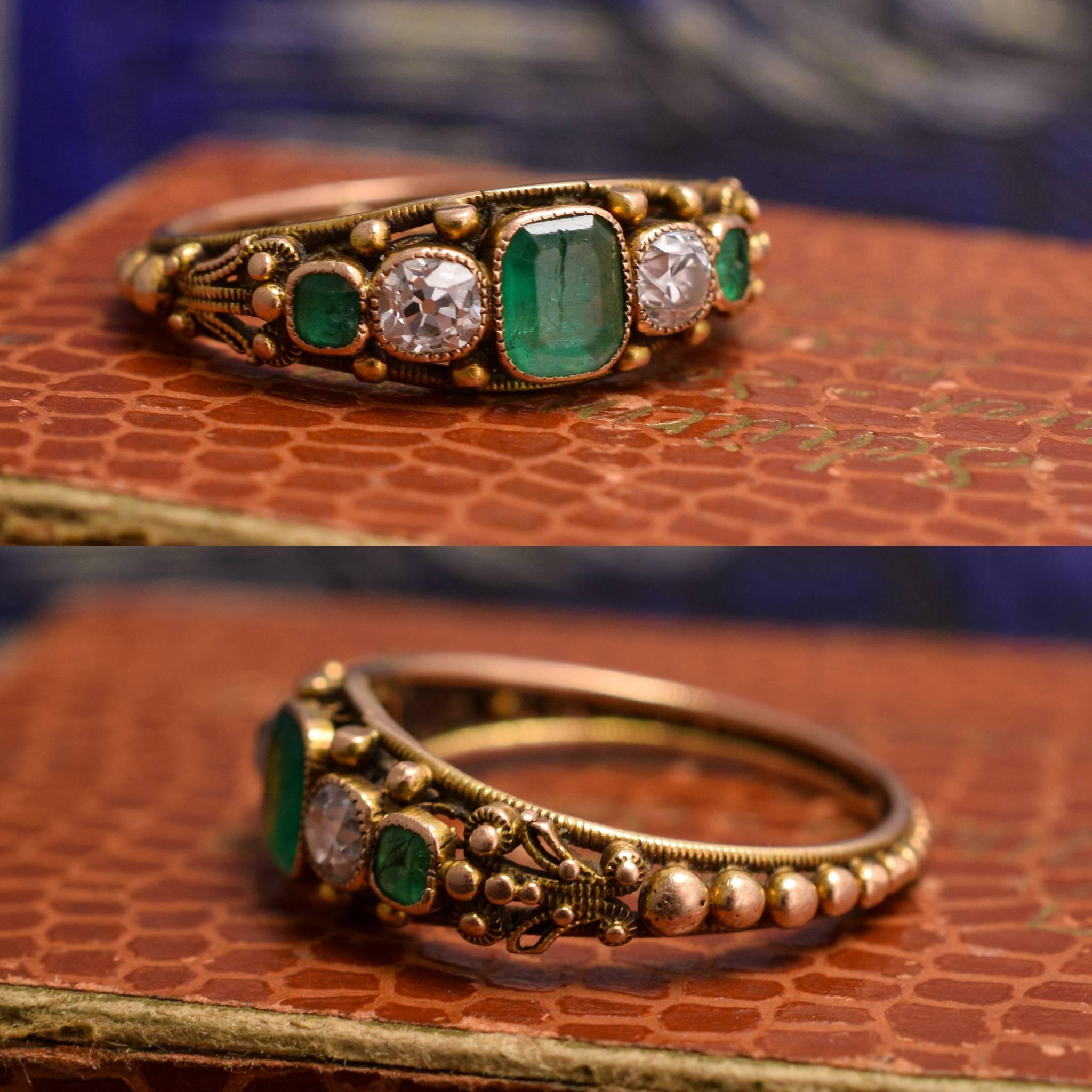 Women's Antique Georgian Regency Period Emerald Diamond Filigree Ring