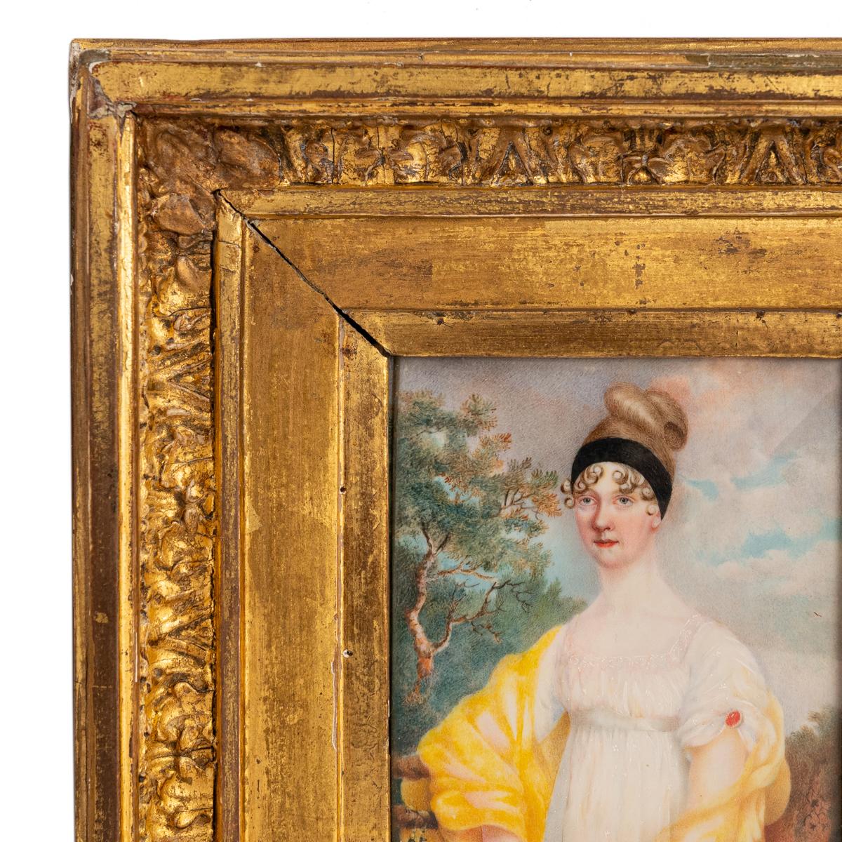 Gilt Antique Georgian Regency Period Miniature Painting Portrait of a Lady 1810  For Sale
