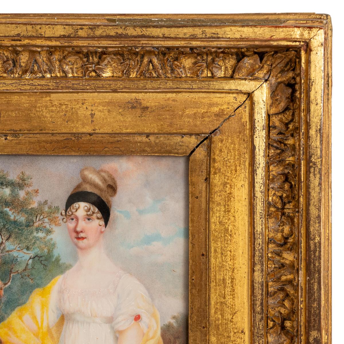 Antique Georgian Regency Period Miniature Painting Portrait of a Lady 1810  In Good Condition For Sale In Portland, OR